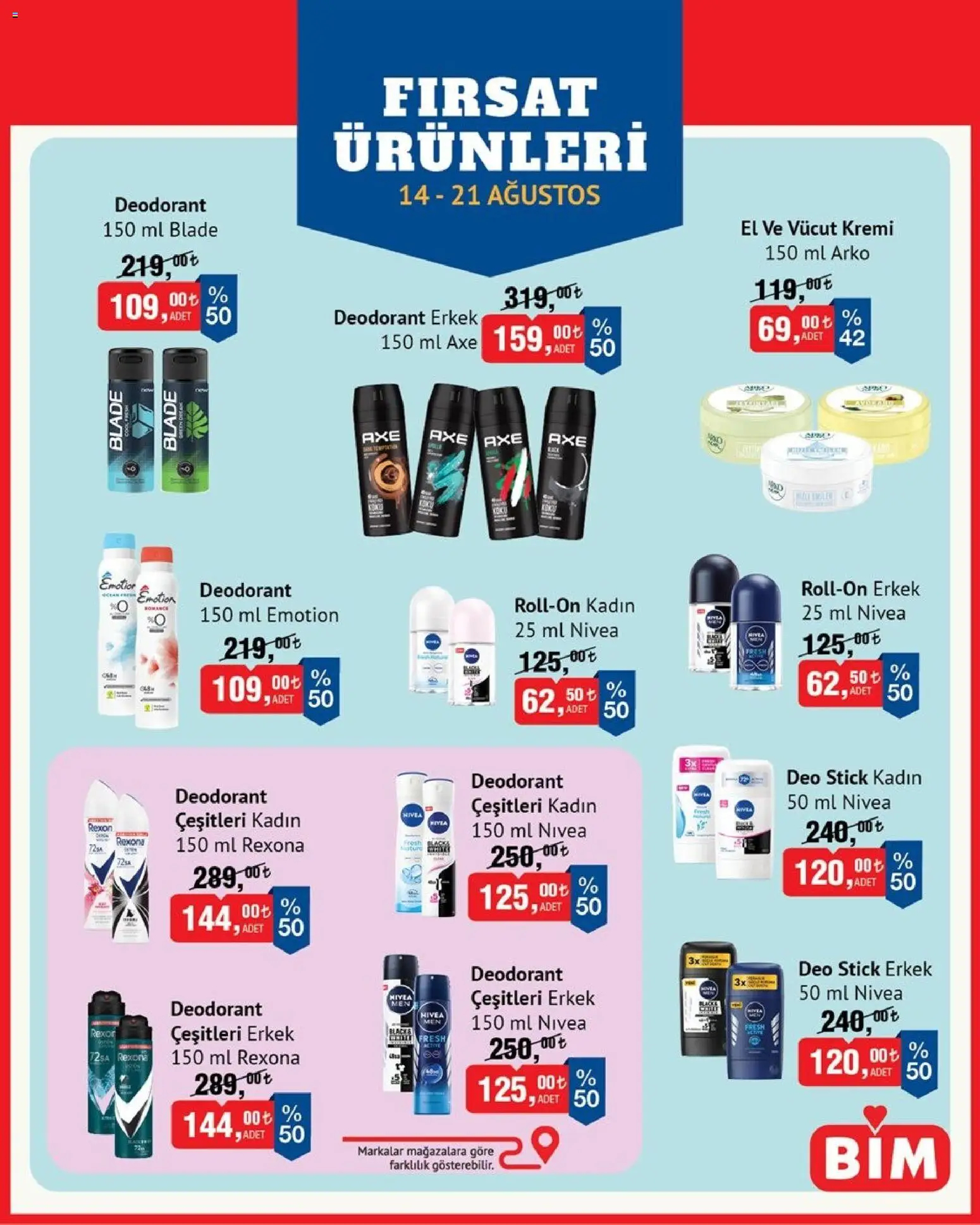 BİM - Fırsat Ürünleri - 14 Ağustos 2026 tarihinden itibaren geçerlidir | Sayfa: 1 | Ürünler: Vücut kremi, Deodorant