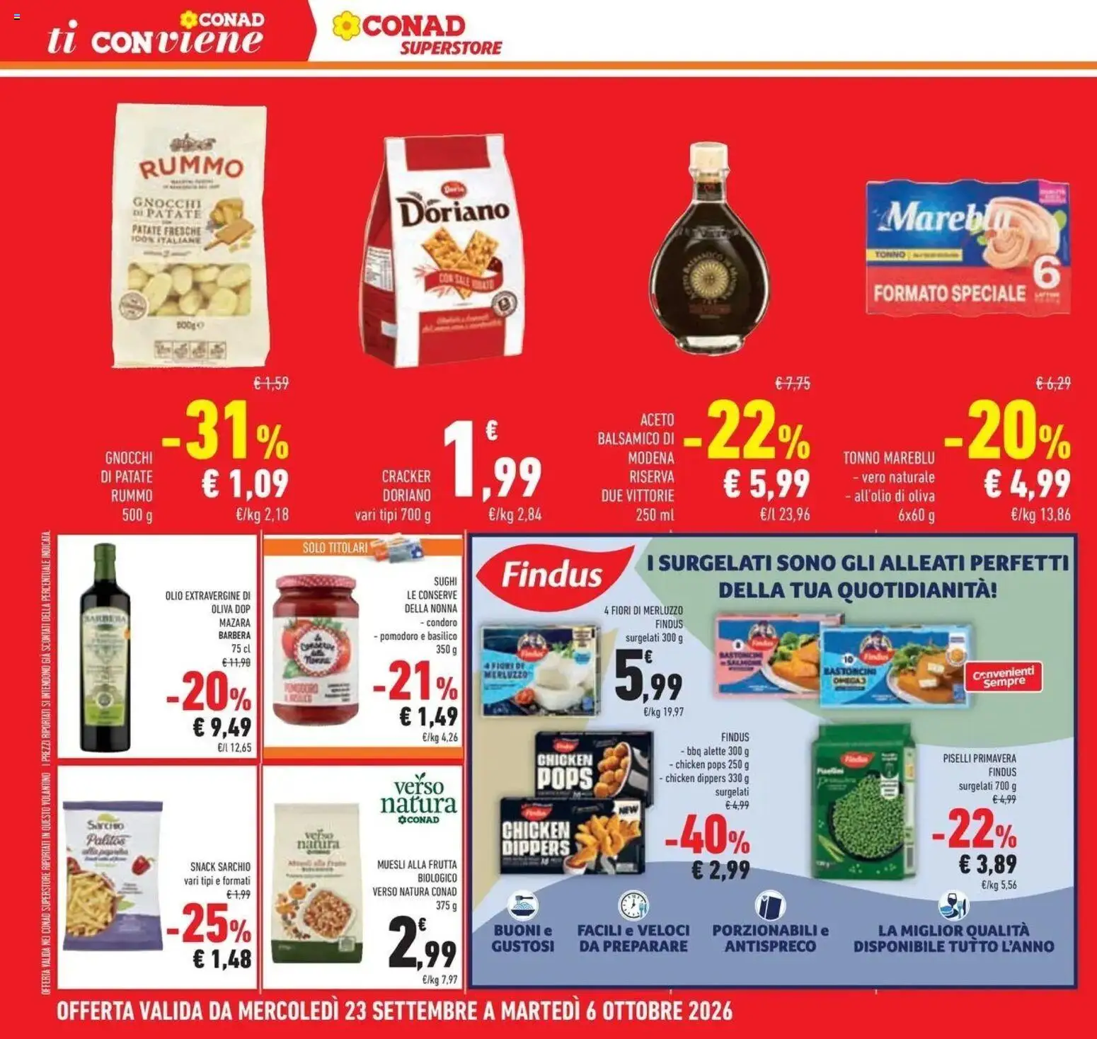 Volantino Conad dal 23/09/2026 > Anteprima | Pagina: 40 | Prodotti: Muesli, Rummo, Gnocchi, Gnocchi di patate