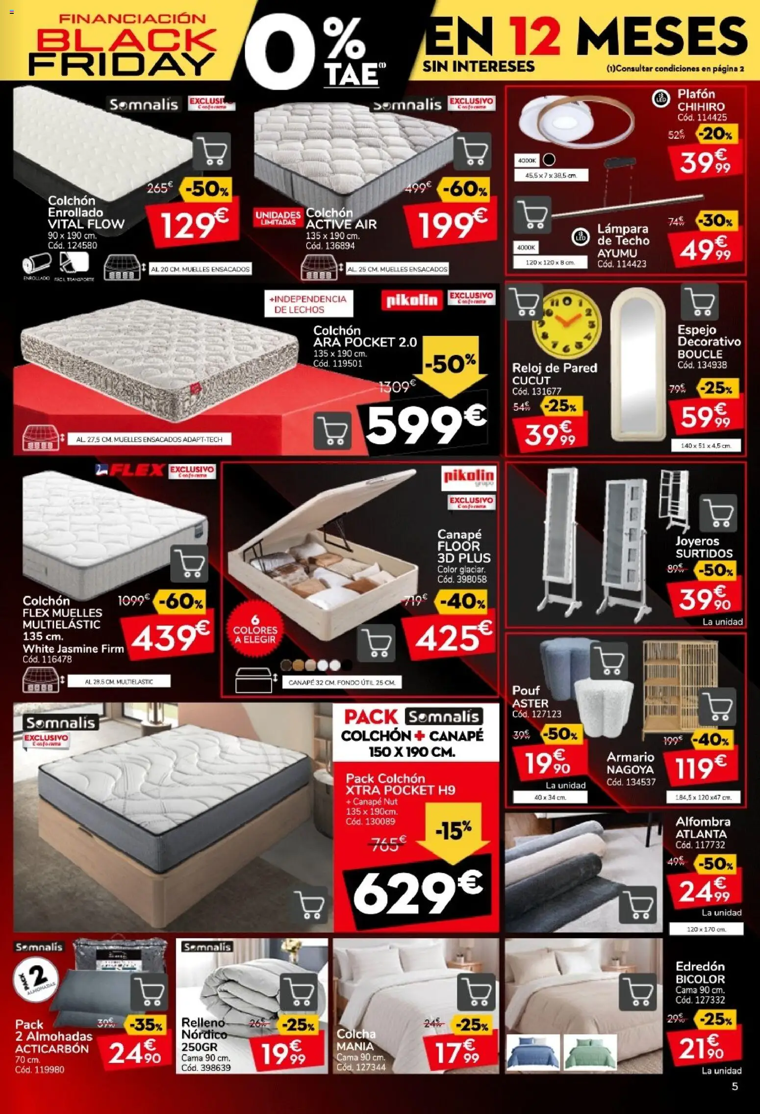 Conforama Black Friday │ válido desde el 29/10/2026 | Página: 5 | Productos: Reloj, Colcha, Armario, Lámpara