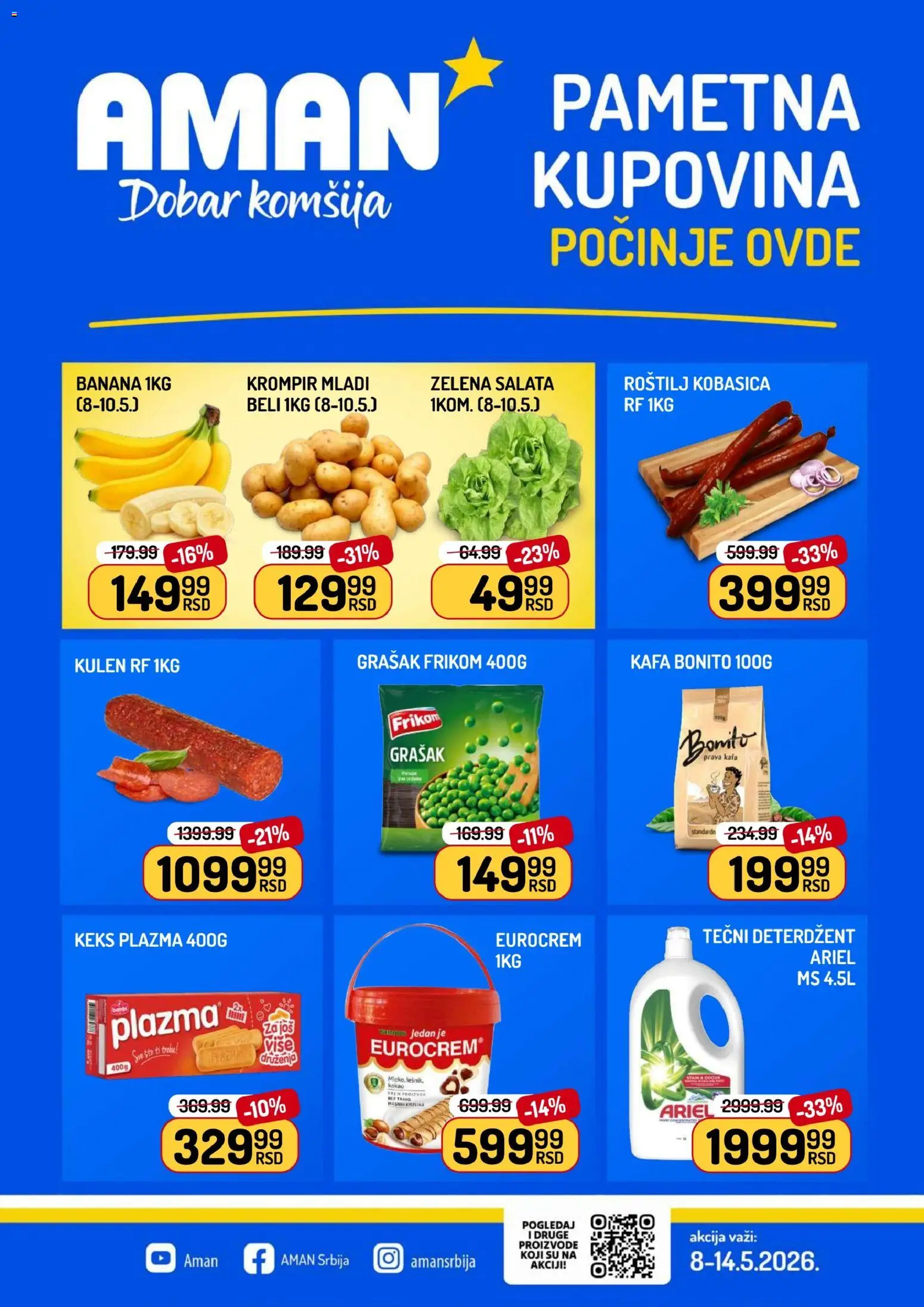 Aman katalog - važi od 08.05.2026 | Strana: 1 | Proizvode: Banana, Deterdžent, Keks, Plazma