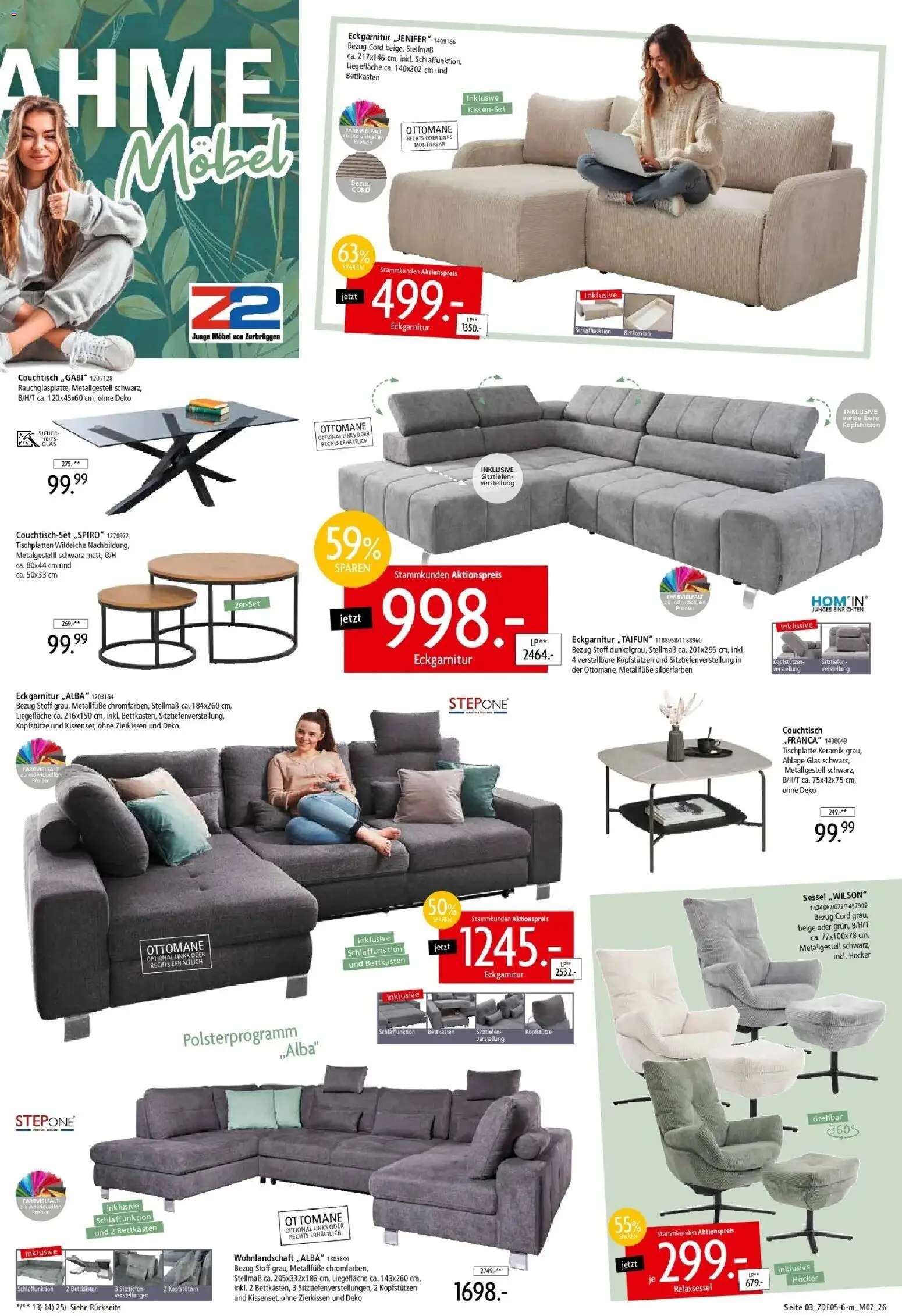Zurbrüggen Unschlagbar günstig – gültig ab 16.05.2026 | Seite: 3 | Produkte: Wohnlandschaft, Hocker, Sessel, Couchtisch