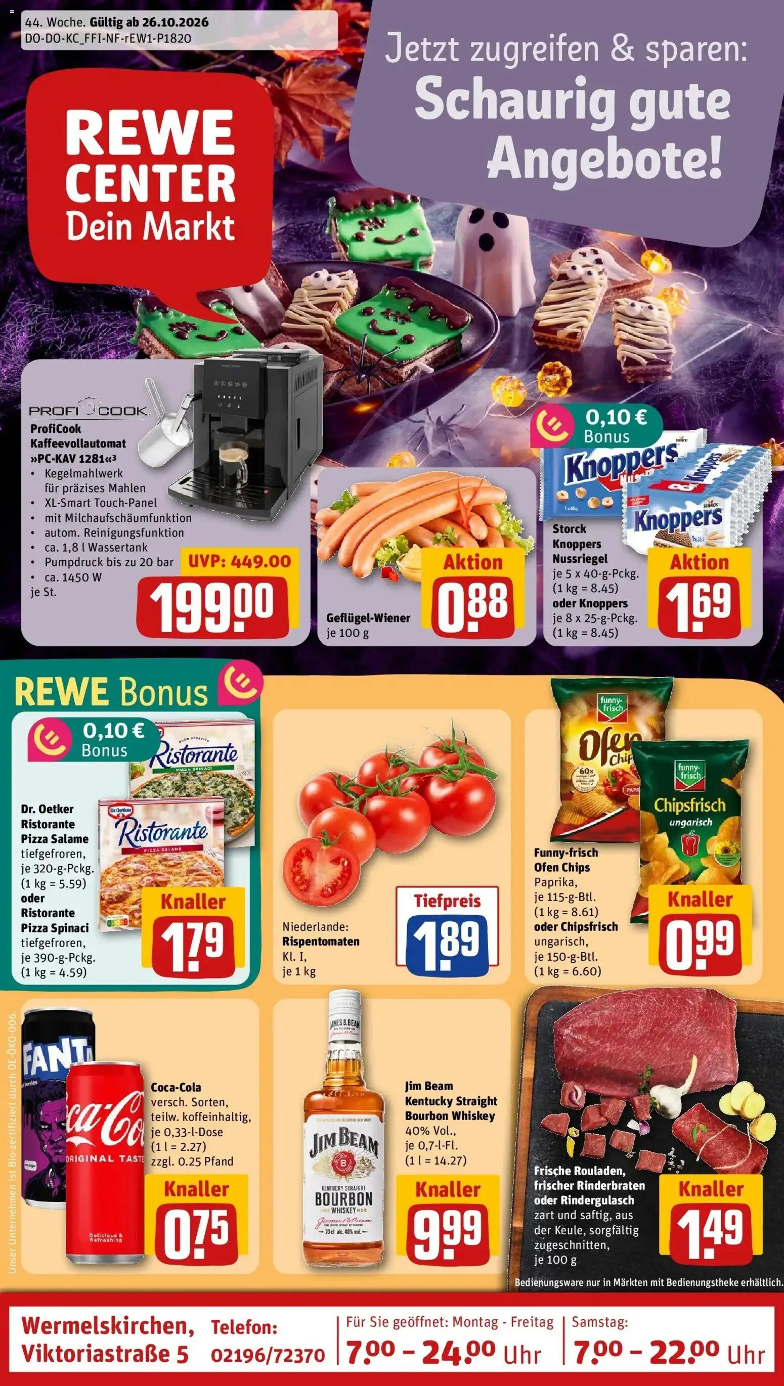 REWE Prospekt ab 26.10.2026 zum Blättern » Angebote | Seite: 1 | Produkte: Jim beam, Funny frisch, Knoppers, Bourbon