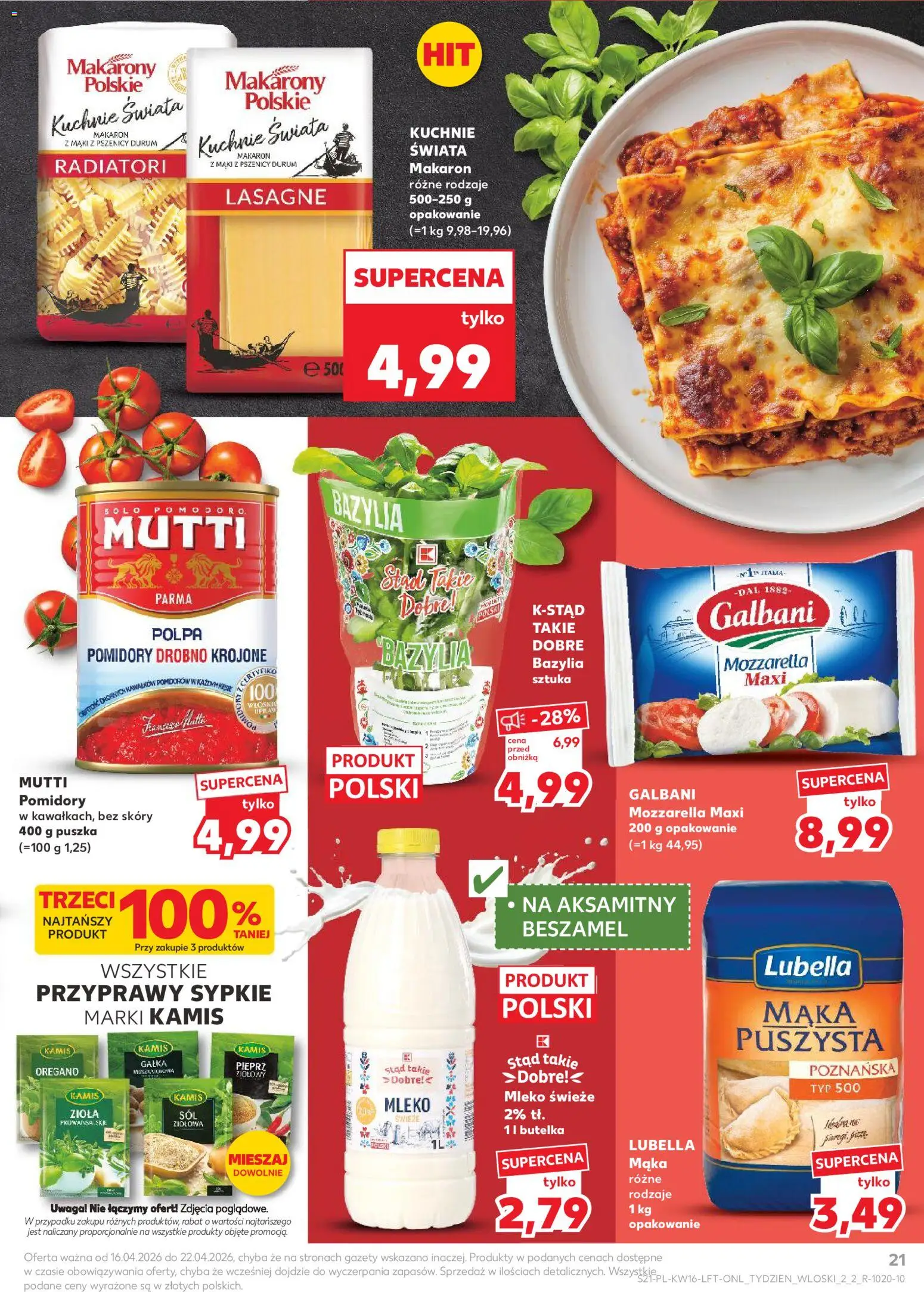 Kaufland gazetka od 16.04.2026 | Strona: 21 | Produkty: Lasagne, Bazylia, Pomidory, Pieprz