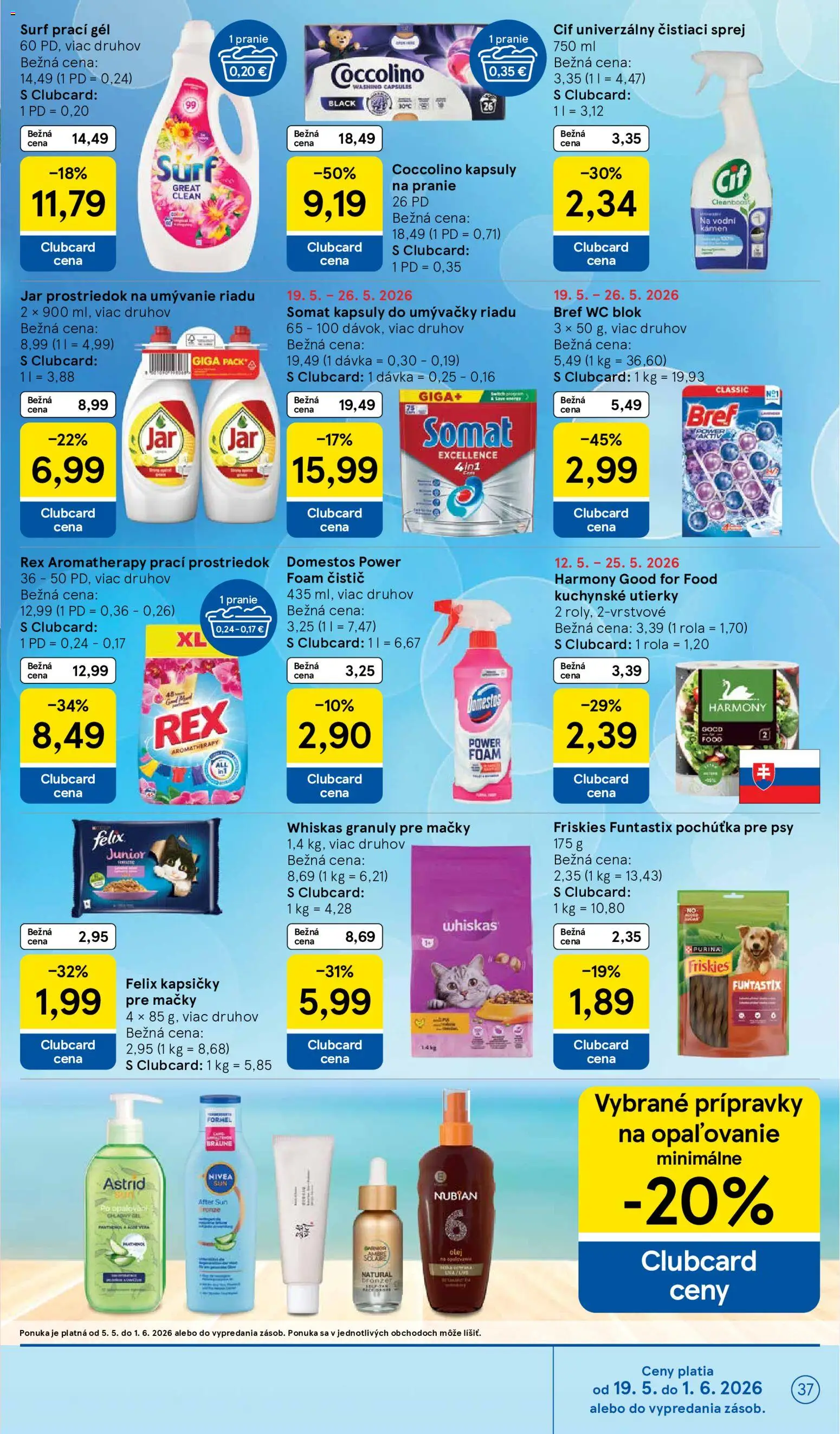 Nové Tesco akcie – leták je platný od 20.05.2026 | Strana: 37 | Produkty: Felix, Nivea, Wc, Jar