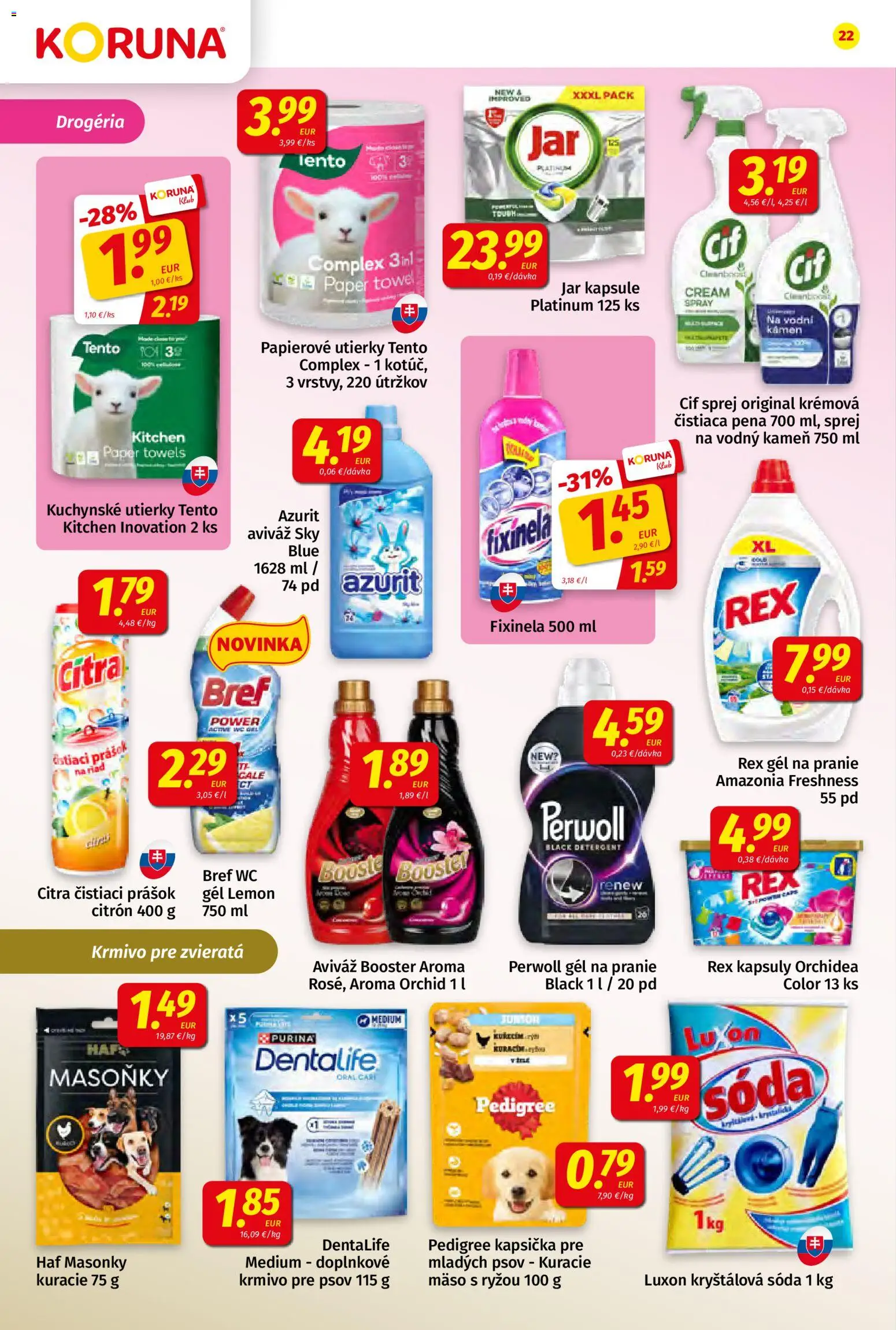 Nové Koruna akcie – leták je platný od 09.10.2026 | Strana: 22 | Produkty: Wc, Krmivo pre psov, Papierové utierky, Utierky