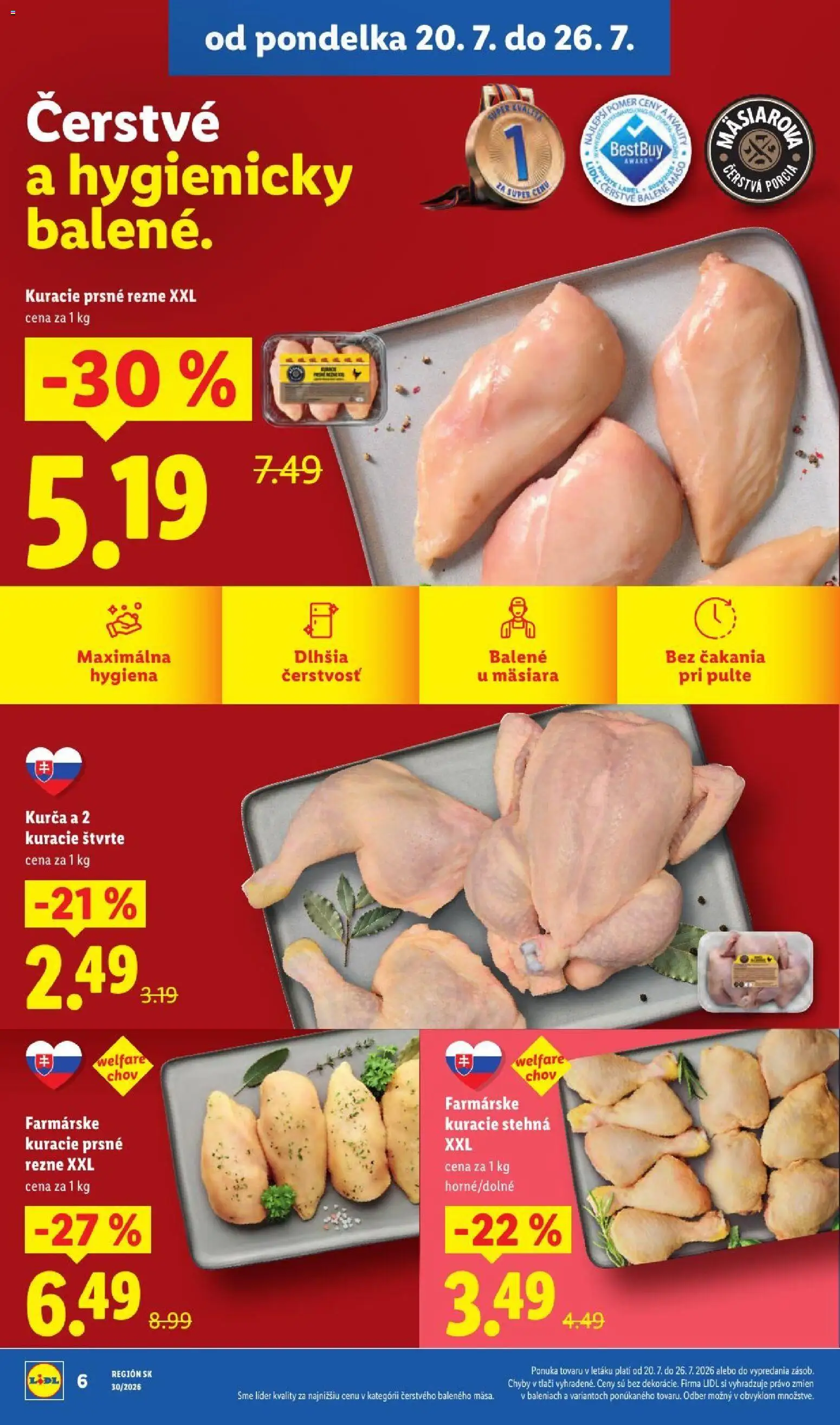 Nové Lidl akcie – leták je platný od 20.07.2026 | Strana: 12 | Produkty: Kuracie stehná, Kuracie štvrte, Stehná, Rezne