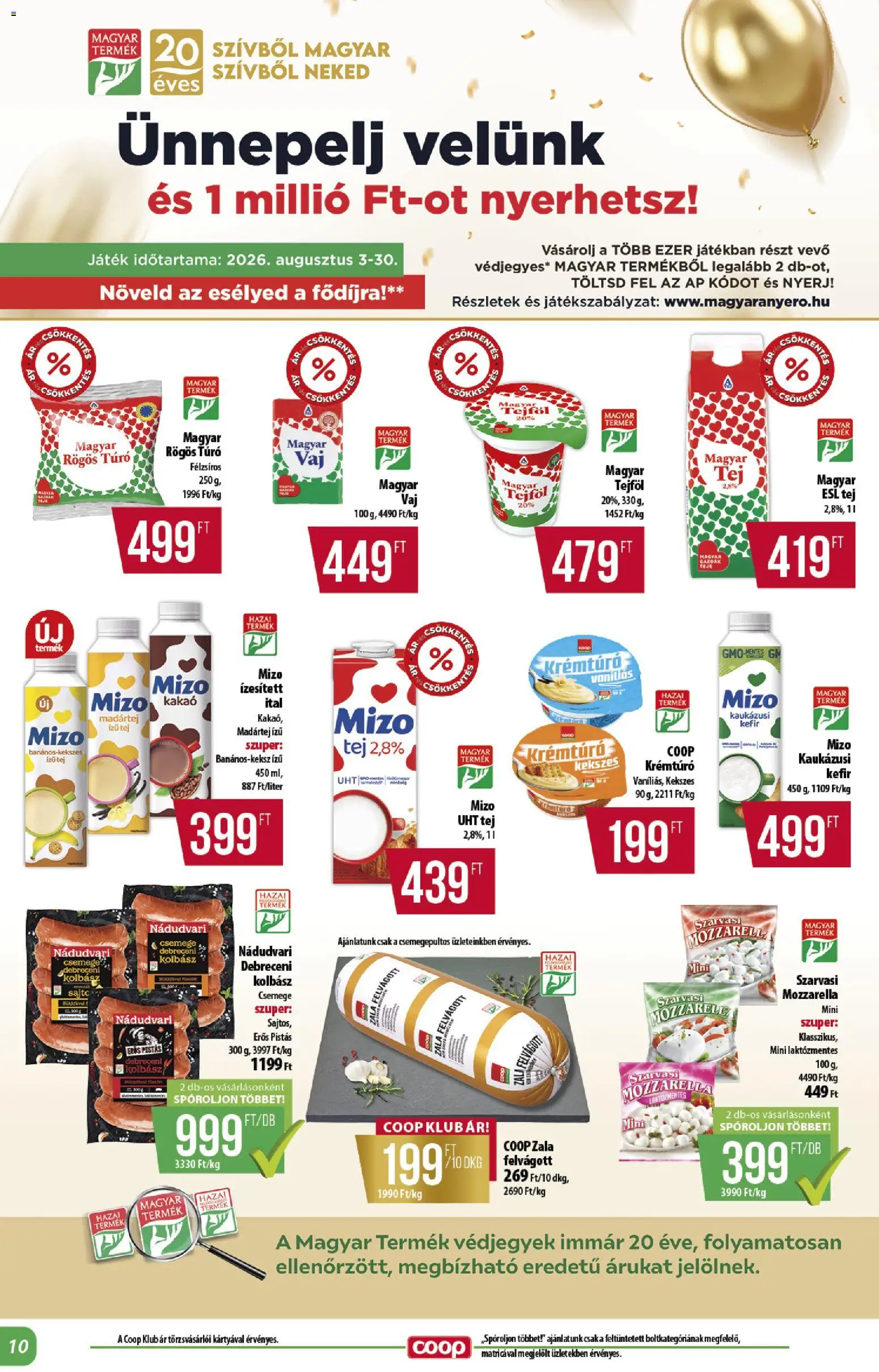 COOP akciós ujság - amely érvényes a következő dátumtól: 2026.08.21. | Oldal: 10 | Termékek: Kefir, Csemege, Felvágott, Túró