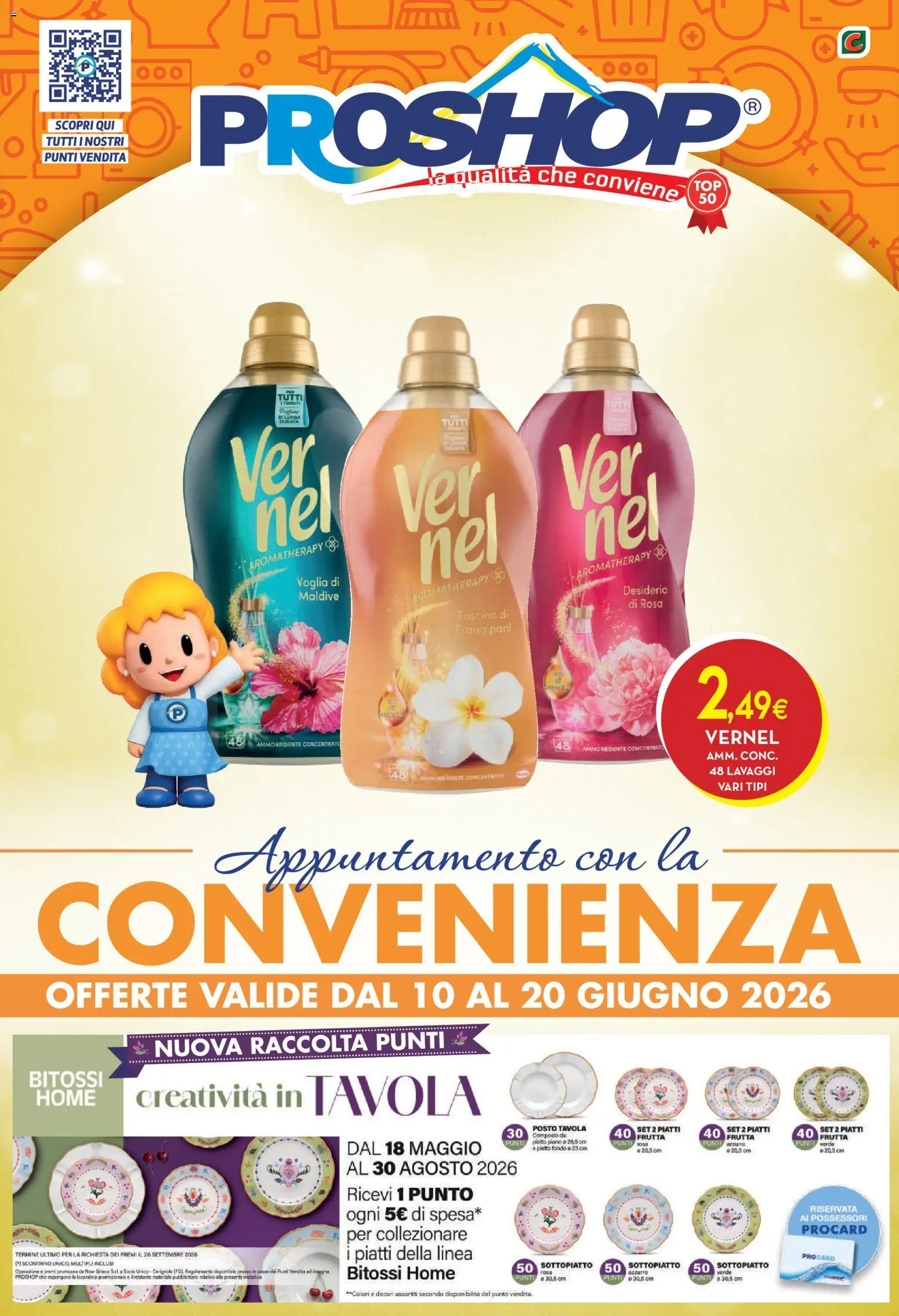 Volantino Proshop del 10.06.2026 | Pagina: 1 | Prodotti: Ammorbidente, Frutta, Piatto