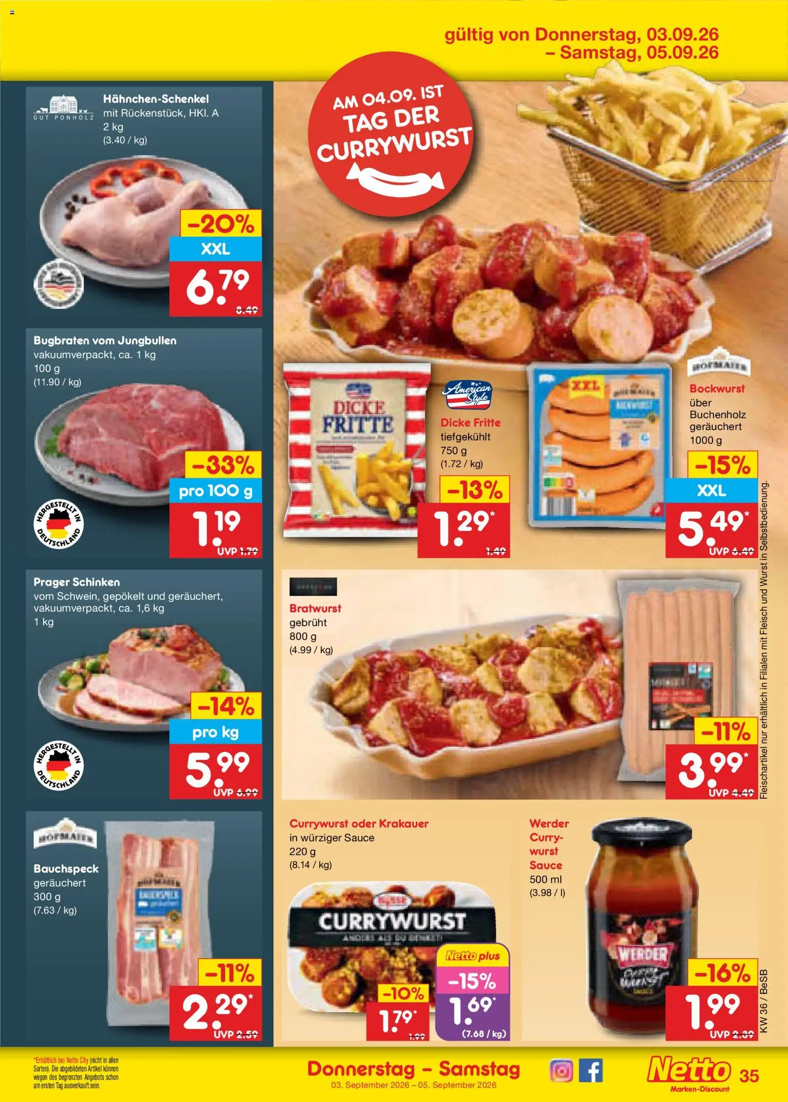 Netto Marken-Discount Prospekt – gültig ab 31.08.2026 | Seite: 47 | Produkte: Bockwurst, Hahnchenschenkel, Wurst, Fleisch