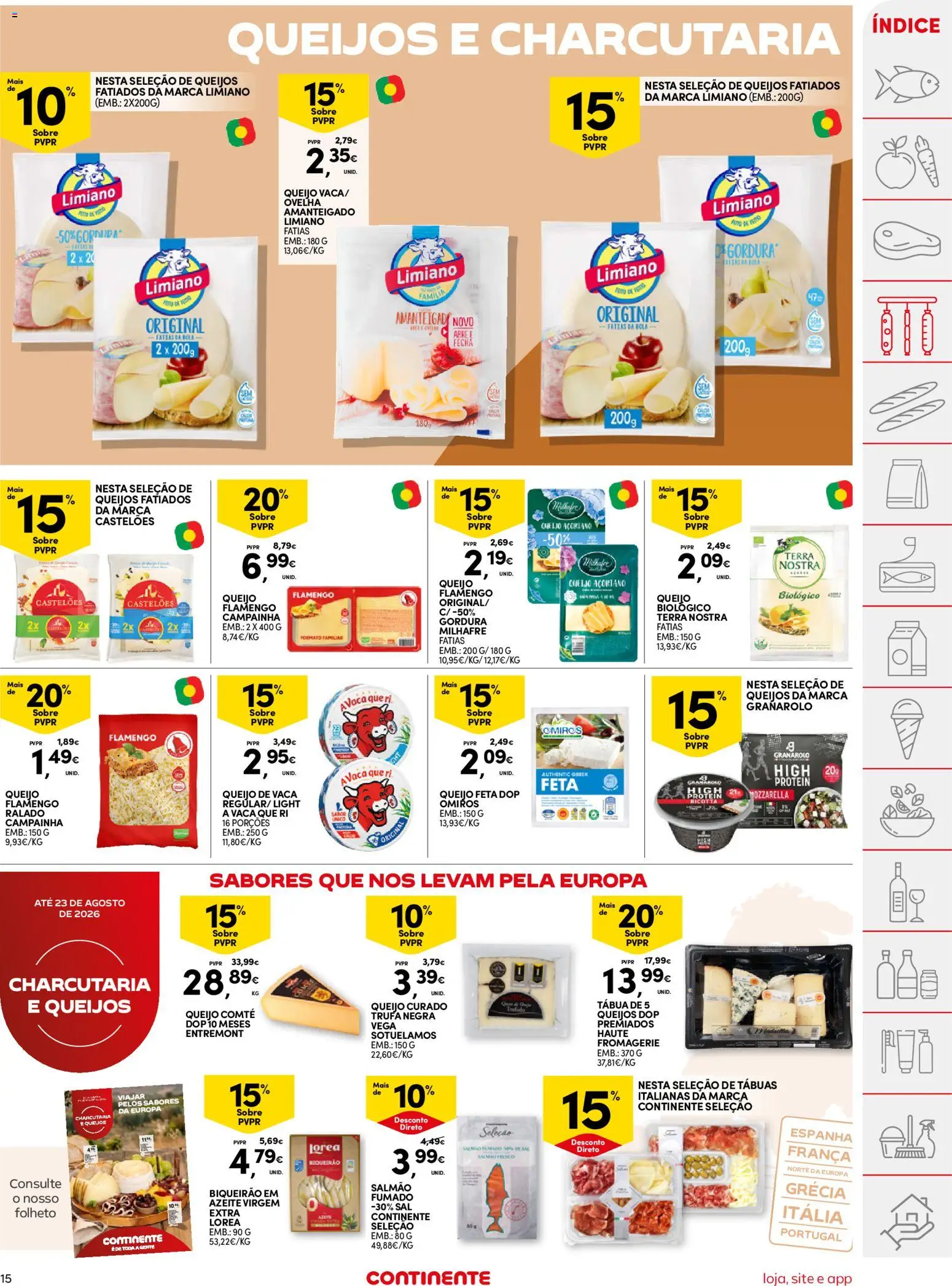 Continente folheto │ válido de 11/08/2026 | Página: 15 | Produtos: Tábua, Azeite, Queijo curado, Queijo feta