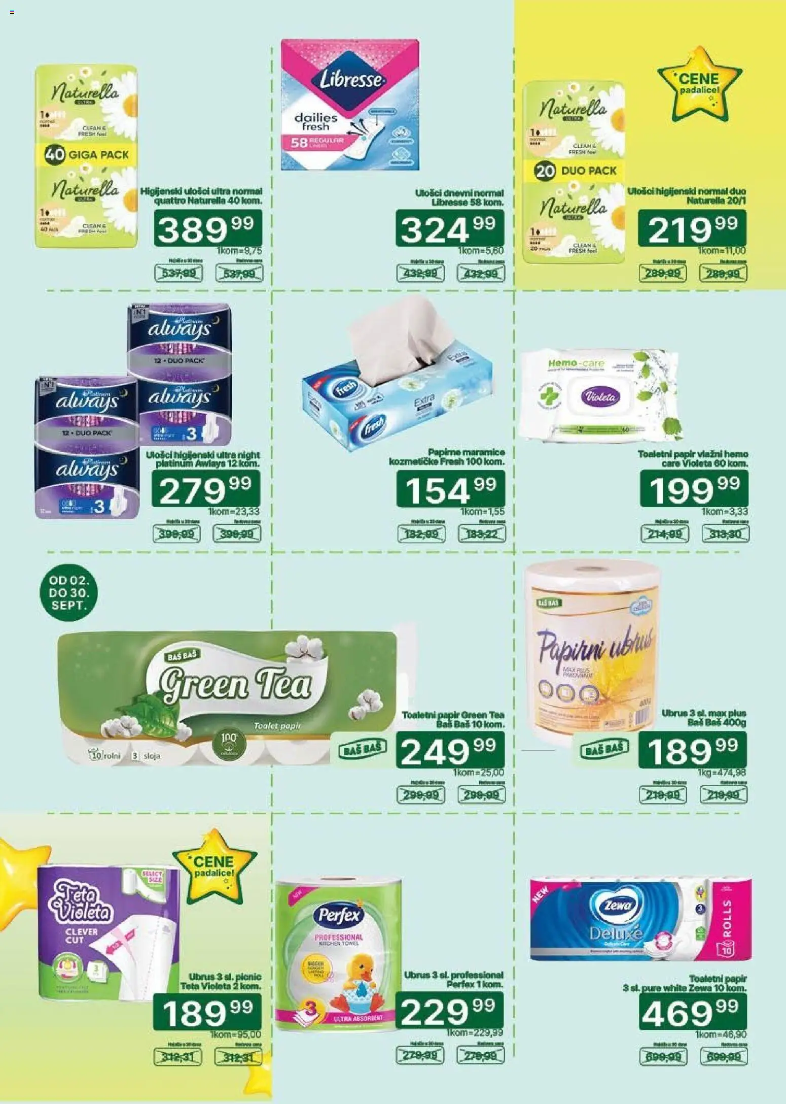 Univerexport katalog - važi od 16.09.2026 | Strana: 30 | Proizvode: Maramice, Higijenski ulošci, Toalet papir, Ulošci
