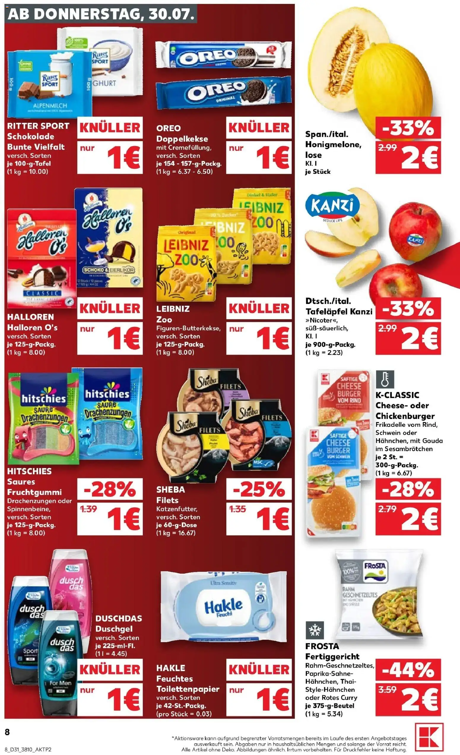 Kaufland Prospekt Eisenhüttenstadt – gültig ab 30.07.2026 | Seite: 8 | Produkte: Sheba, Schokolade, Gouda, Duschgel