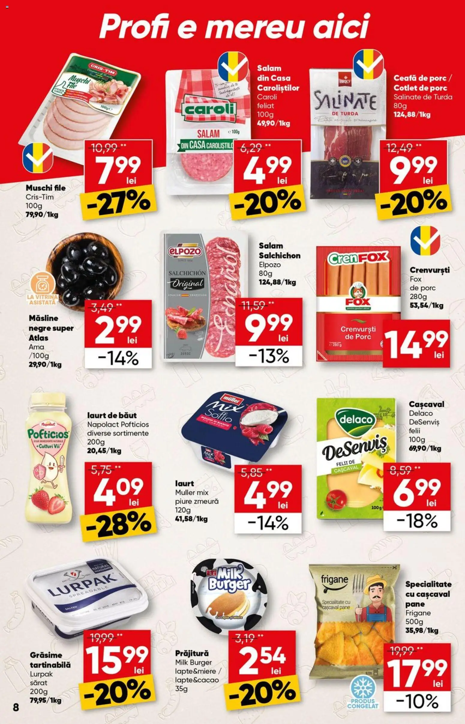 Noul catalog Profi – valabil de la 27.05.2026 | Pagină: 8 | Produse: Zmeură, Light Kedi Konservesi, Vitrină, Salam
