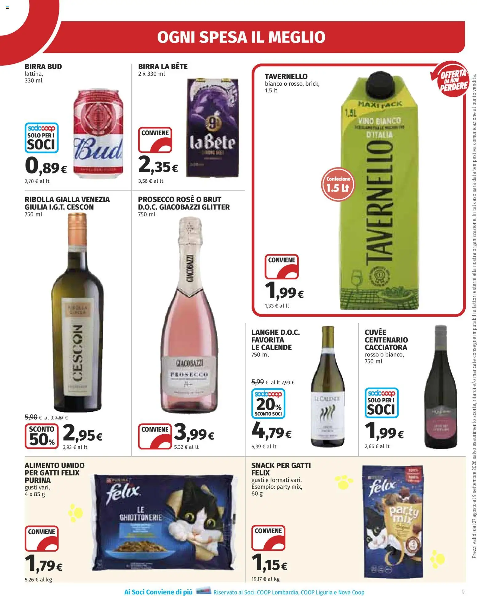 Volantino Ipercoop del 27/08/2026 | Pagina: 9 | Prodotti: Birra, Prosecco, Vino, Data