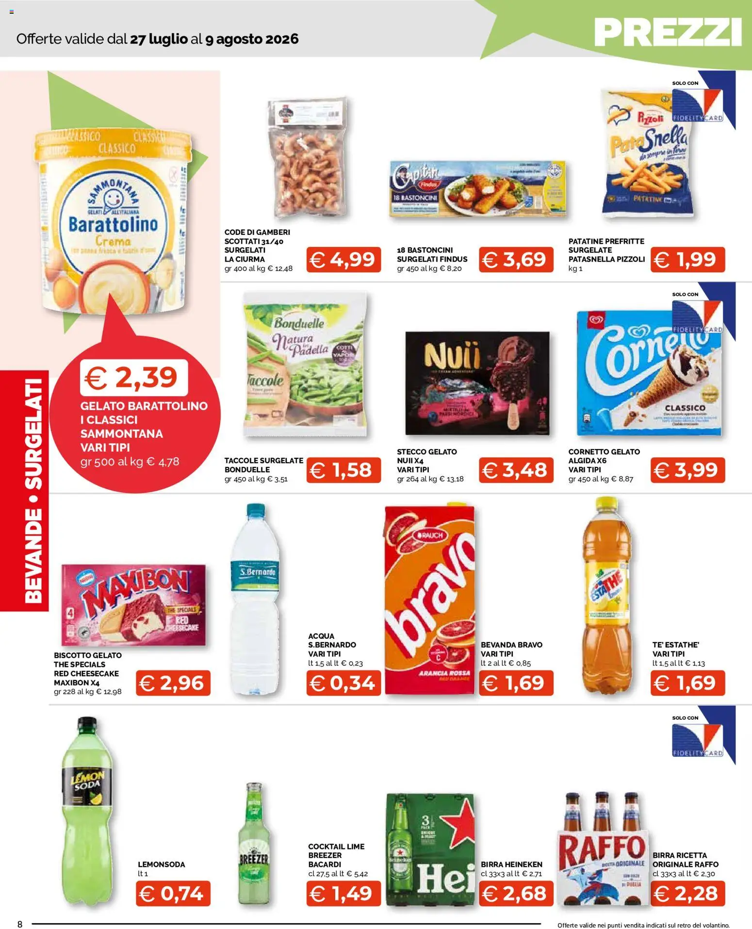 Volantino Mercatò del 27/07/2026 | Pagina: 8 | Prodotti: Birra, Cornetto, Acqua, The