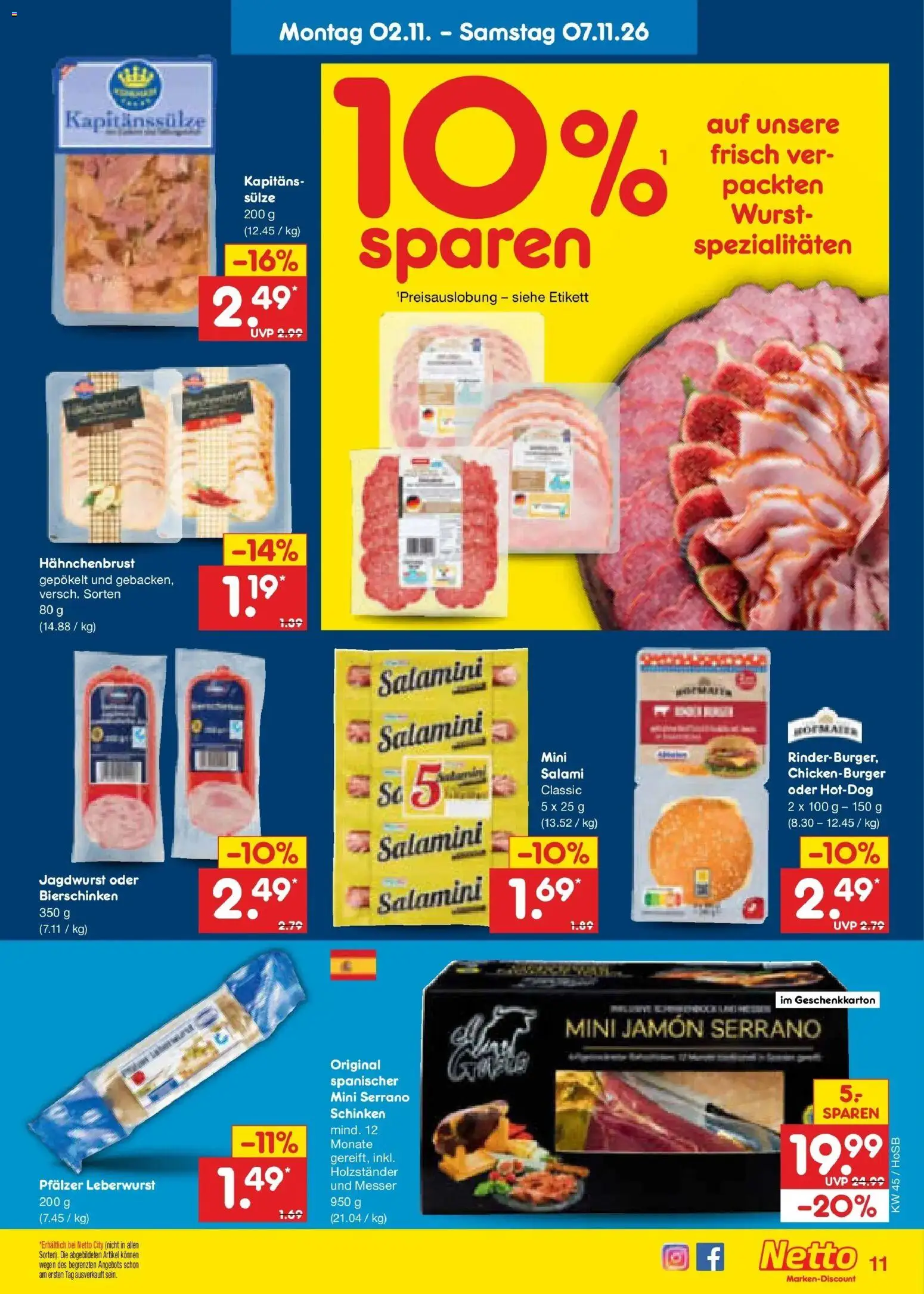 Netto Marken-Discount Prospekt Hannover (ab 02.11.2026) » Angebote | Seite: 17 | Produkte: Spezialitäten, Wurst, Salami, Schinken