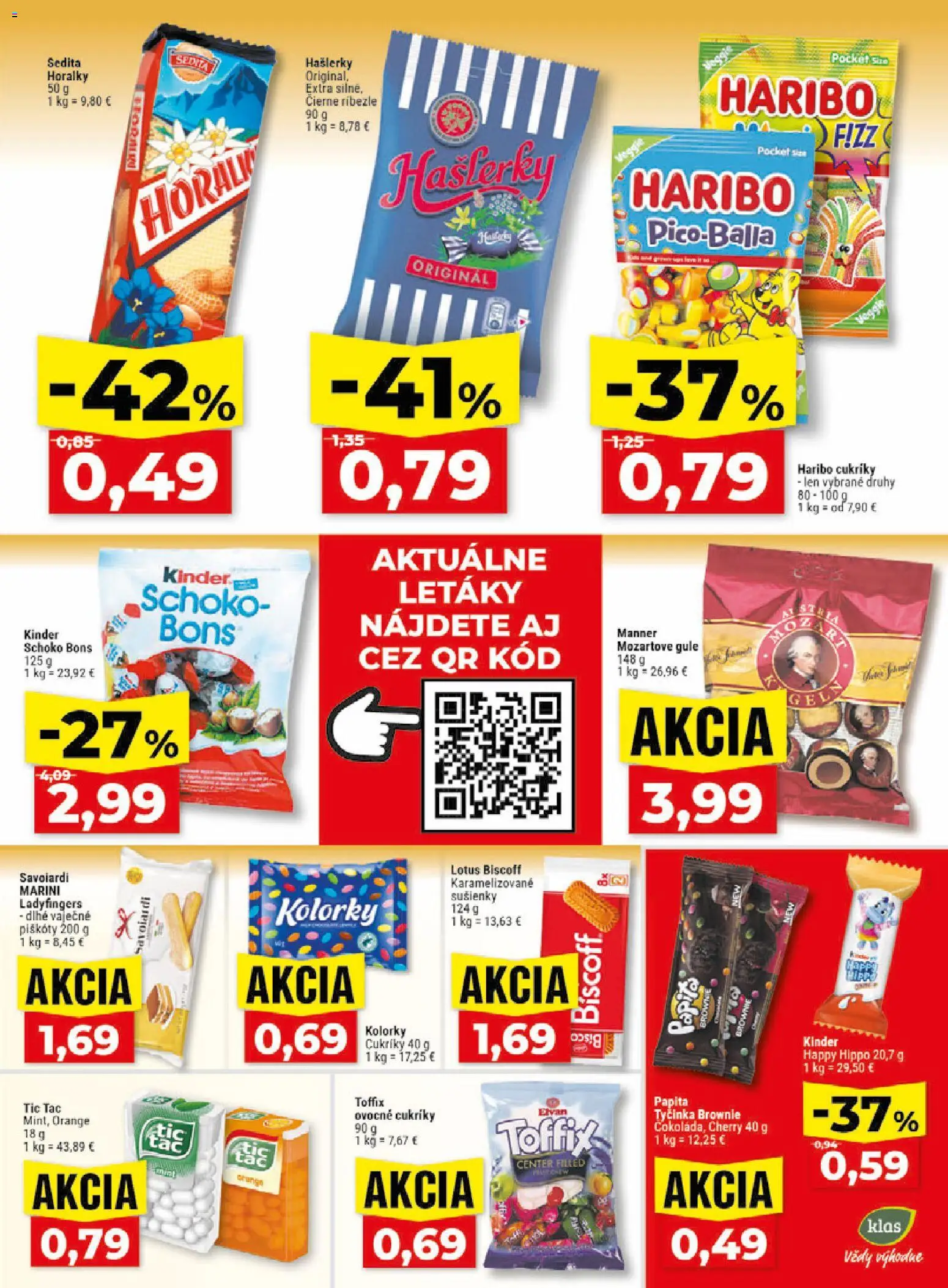 Nové Klas akcie – leták je platný od 15.06.2026 | Strana: 18 | Produkty: Ríbezle, Kinder, Cukríky, Horálky