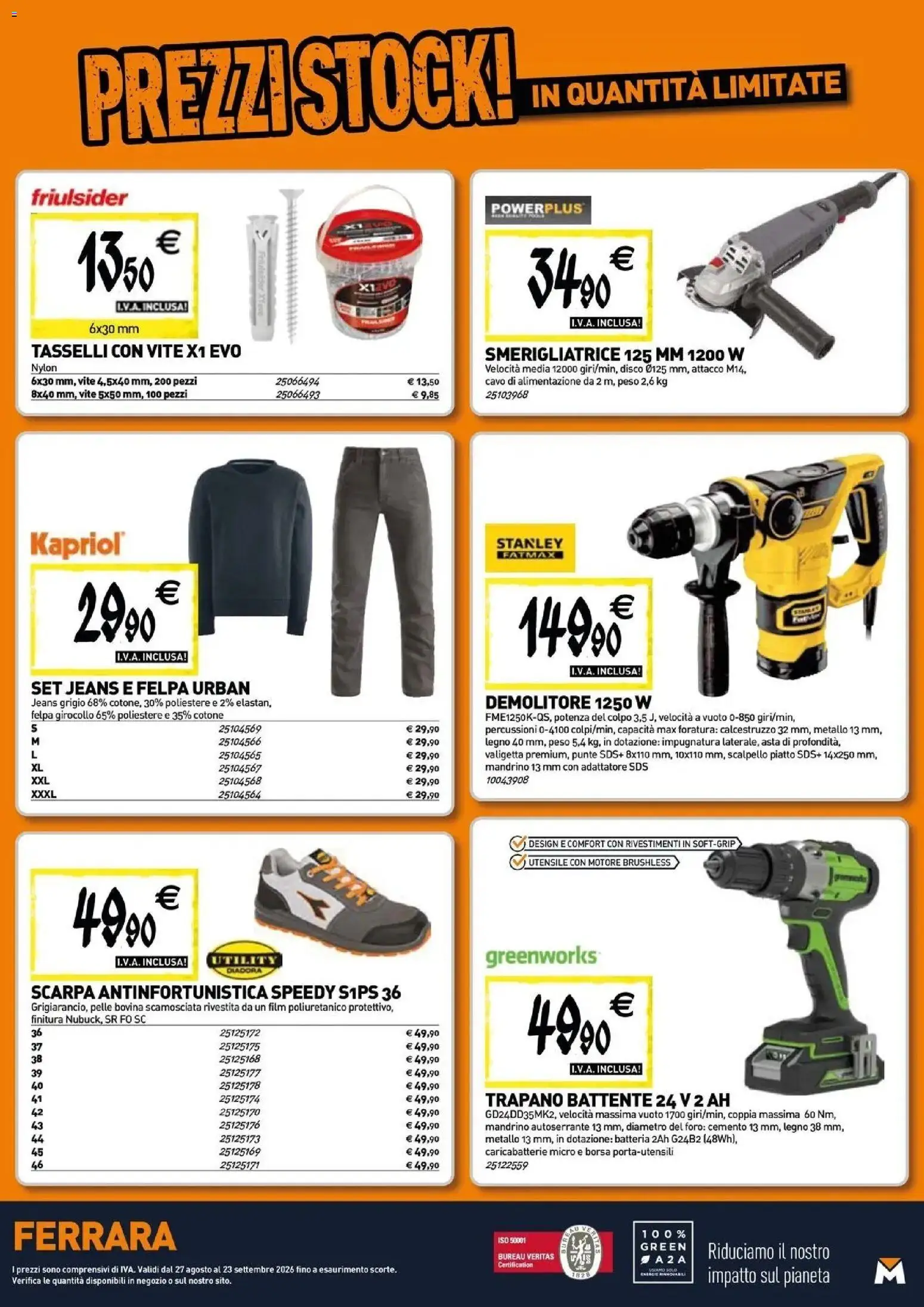 Volantino TECNOMAT del 27/08/2026 | Pagina: 20 | Prodotti: Felpa, Jeans, Batteria, Cemento