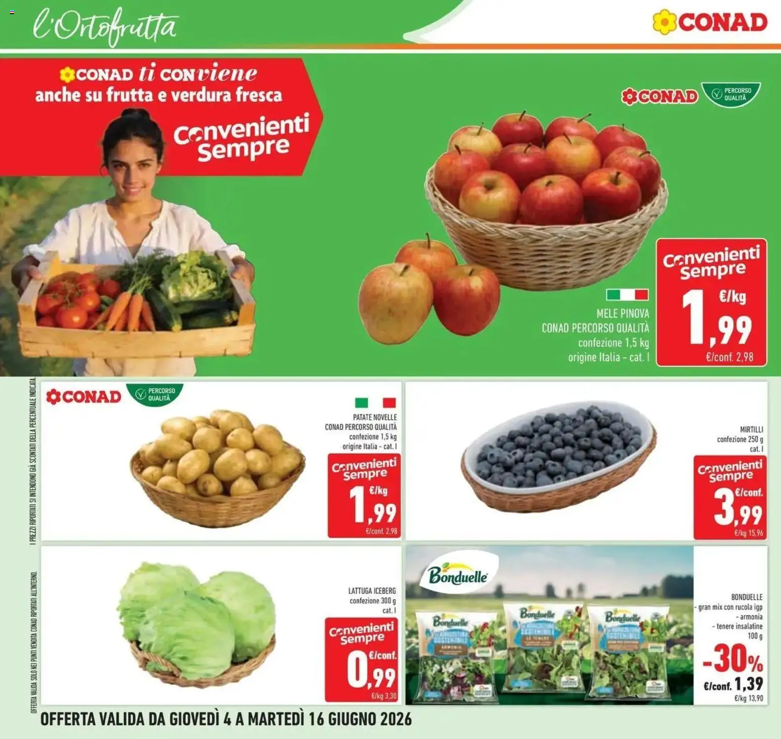 Volantino Conad del 03/06/2026 | Pagina: 18 | Prodotti: Rucola, Patate, Frutta, Lattuga