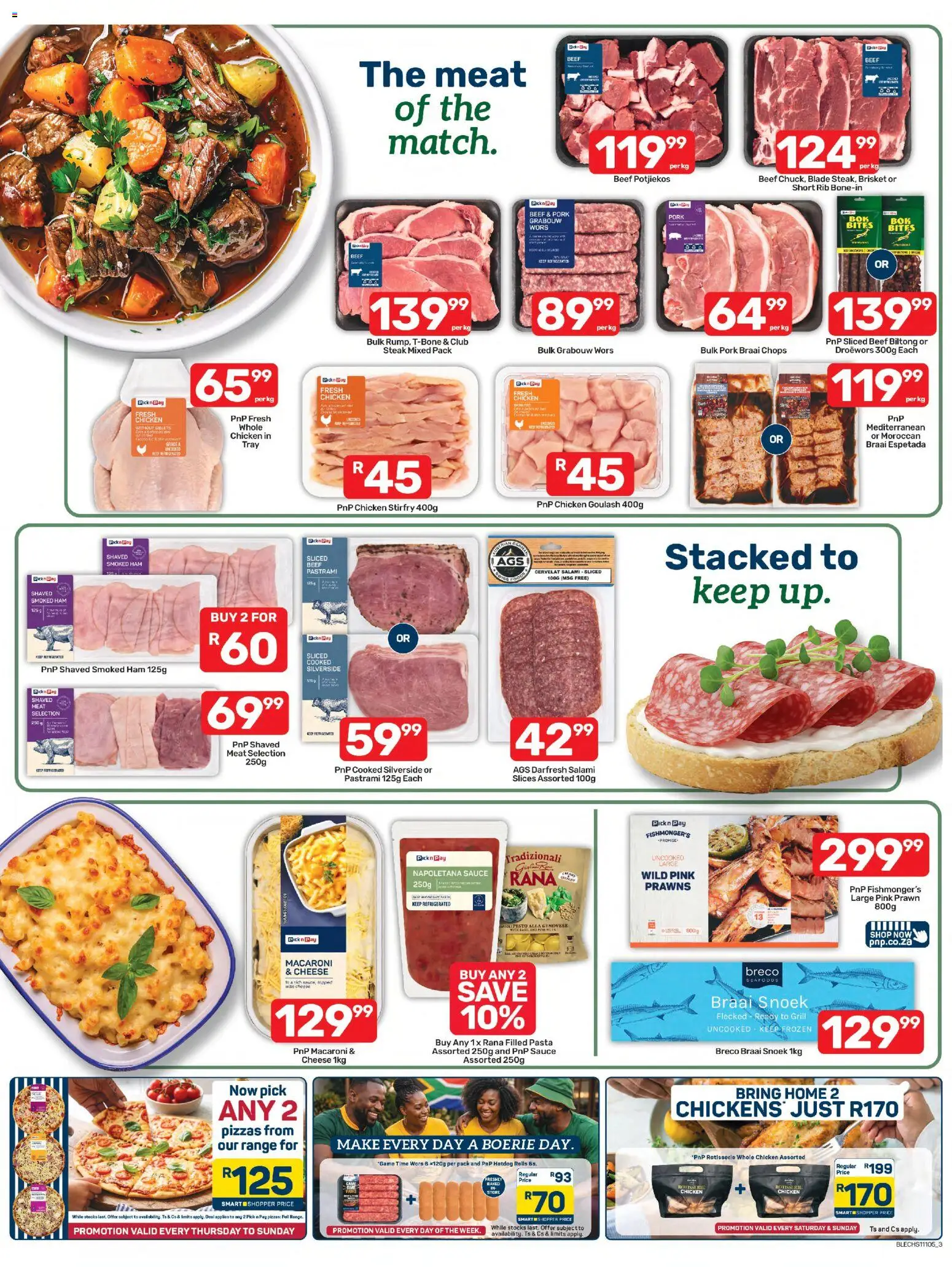 New Pick n Pay catalogue – valid from 03/08/2026 | Page: 3 | Products: Tray, Salami, Chicken, Pork