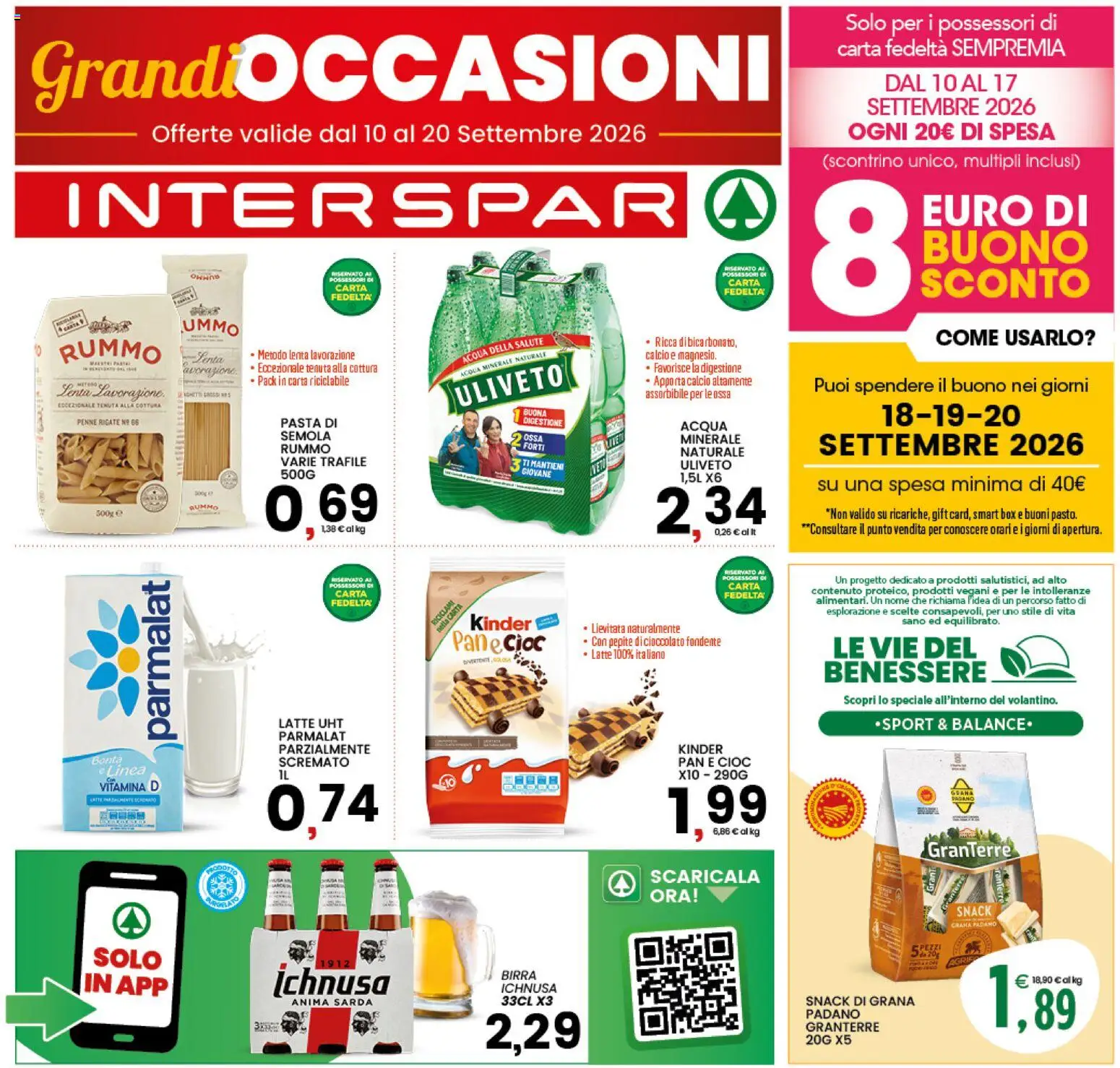 Volantino Interspar del 10/09/2026 | Pagina: 1 | Prodotti: Pane, Latte, Pasta, Penne