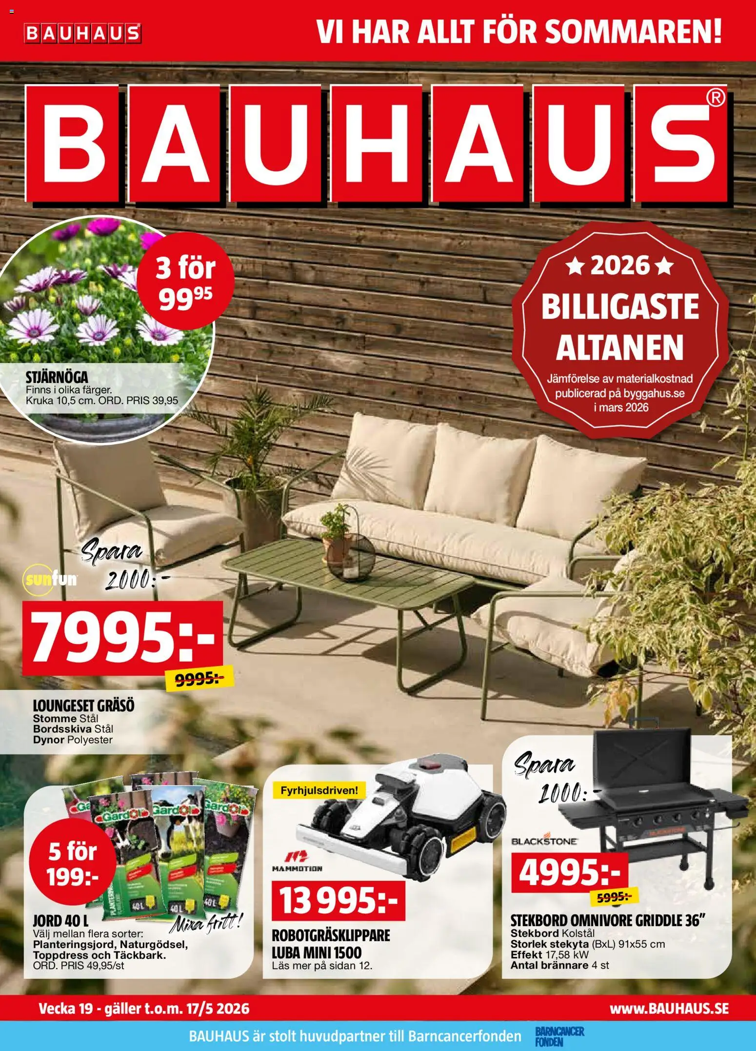 Bauhaus reklamblad aktuell från 01.05.2026 | Sida: 1 | Produkter: Robotgräsklippare, Jord, Galler, Kruka