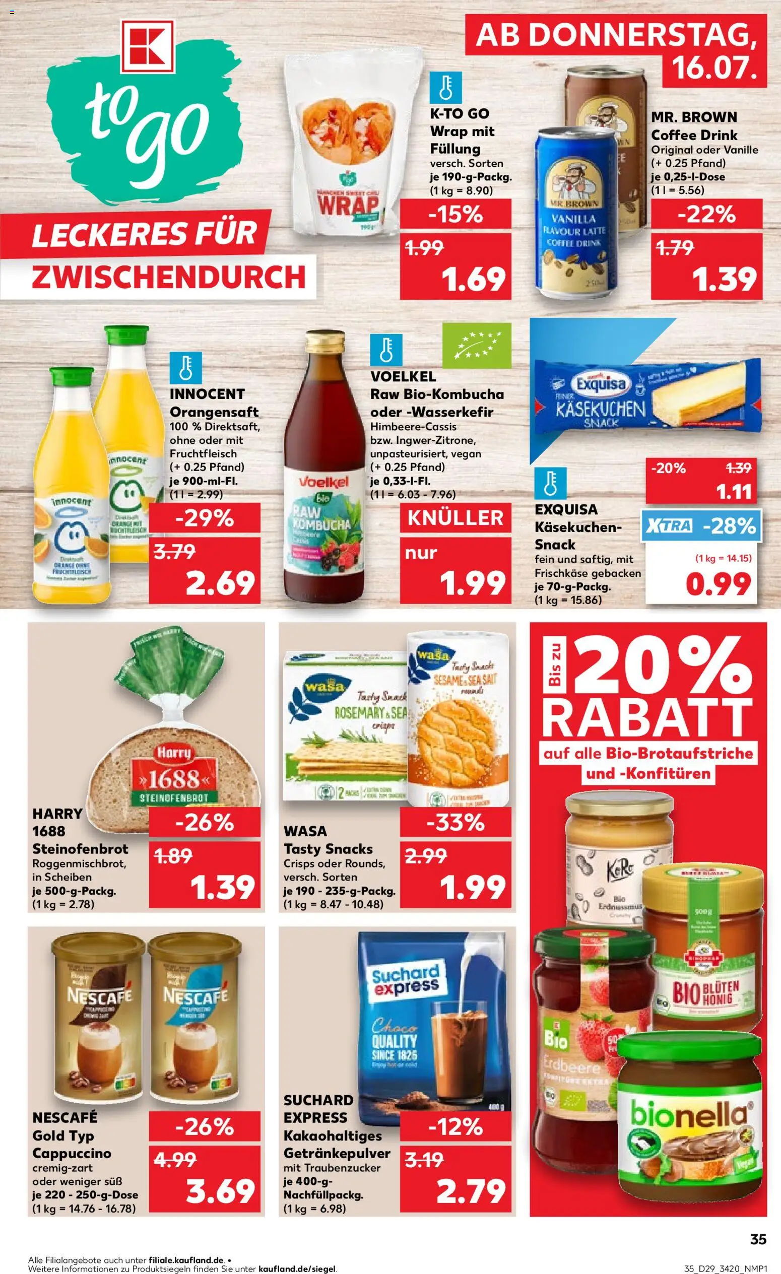 Kaufland Prospekt Berlin – gültig ab 16.07.2026 | Seite: 35 | Produkte: Nescafe, Orangensaft, Exquisa, Frischkase