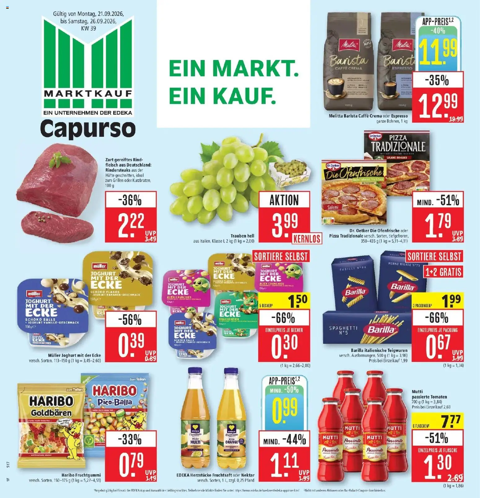 Marktkauf Prospekt Schorndorf (ab 21.09.2026) » Angebote online | Seite: 1 | Produkte: Trauben, Tomaten, Ofenfrische, Salami