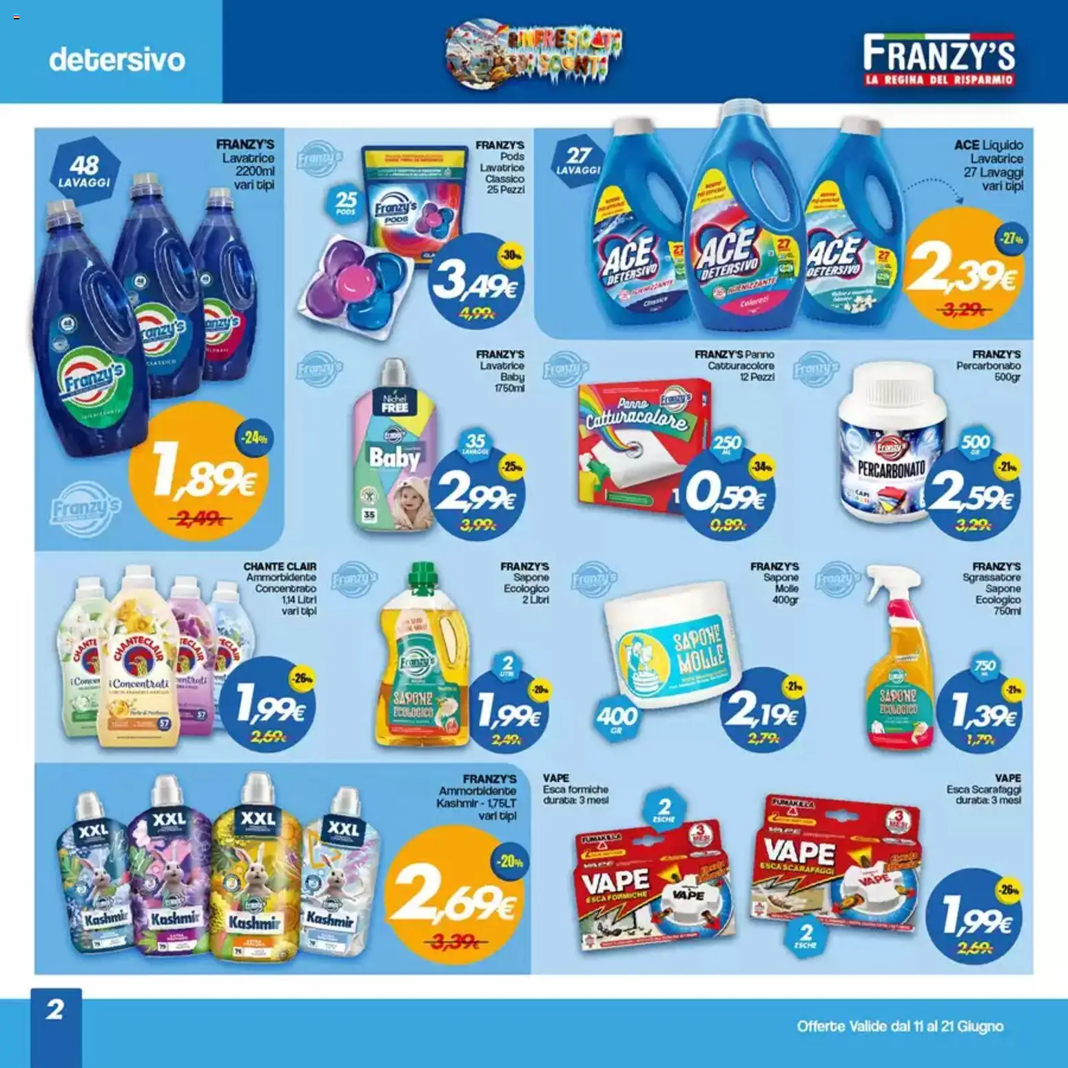 Volantino Franzy's del 11.06.2026 | Pagina: 2 | Prodotti: Sapone, Ammorbidente, Sgrassatore, Lavatrice