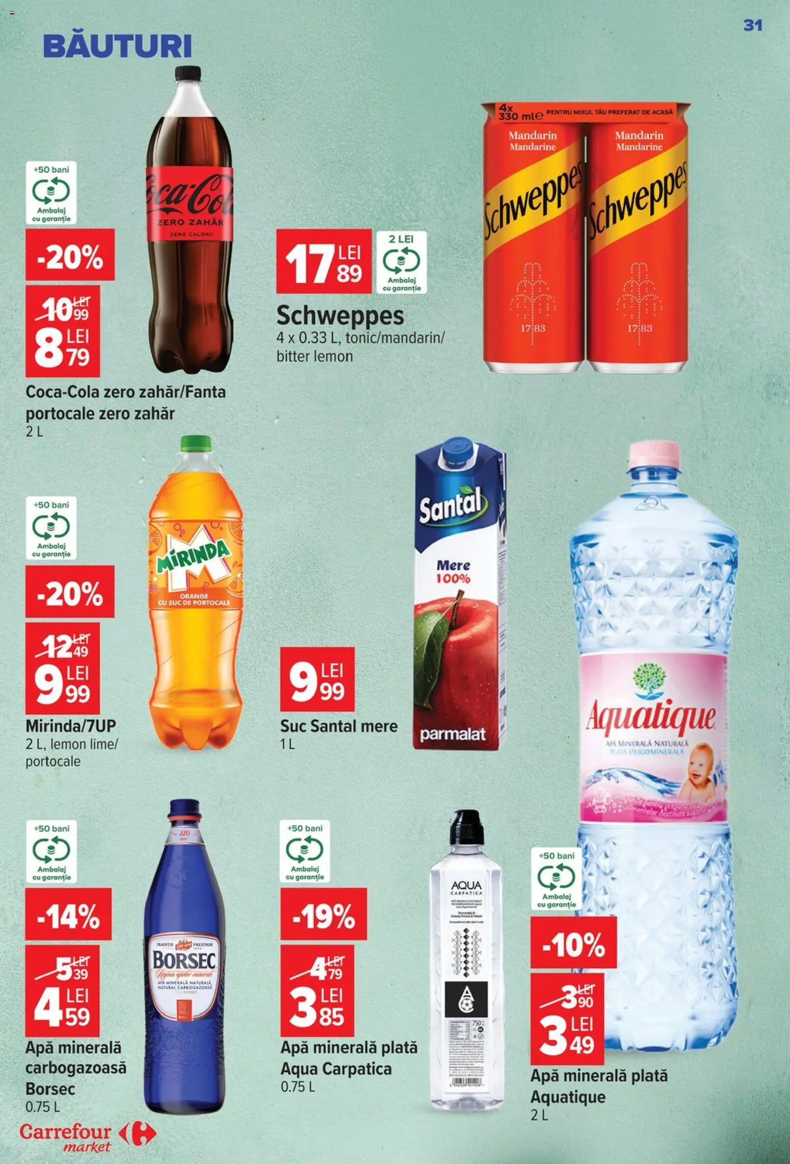 Noul catalog Carrefour – valabil de la 19.08.2026 | Pagină: 31 | Produse: Aqua Carpatica, Suc, Mere, Aqua