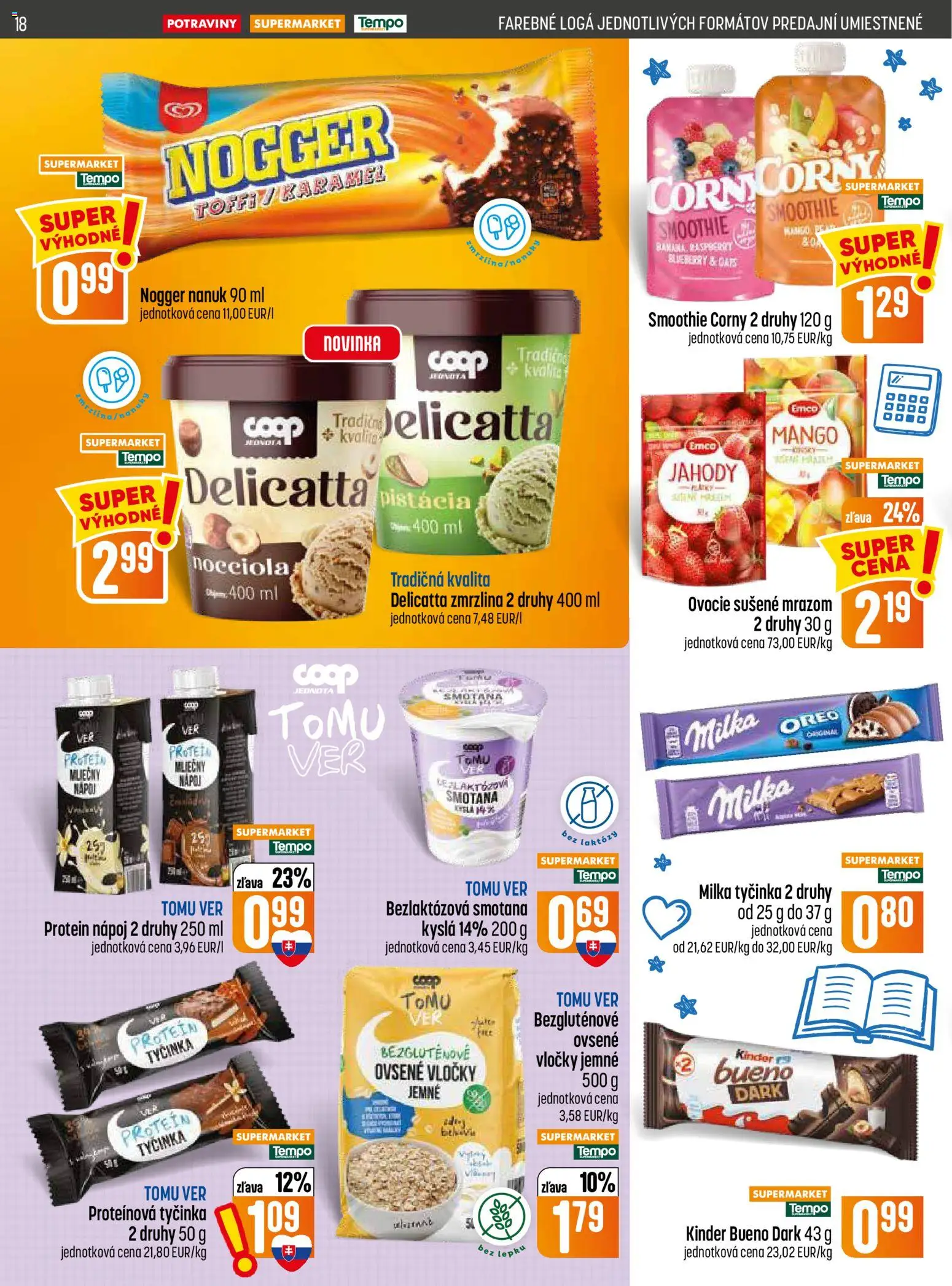 Nové COOP Jednota akcie – leták je platný od 13.08.2026 | Strana: 18 | Produkty: Oreo, Vločky, Mango, Ovocie