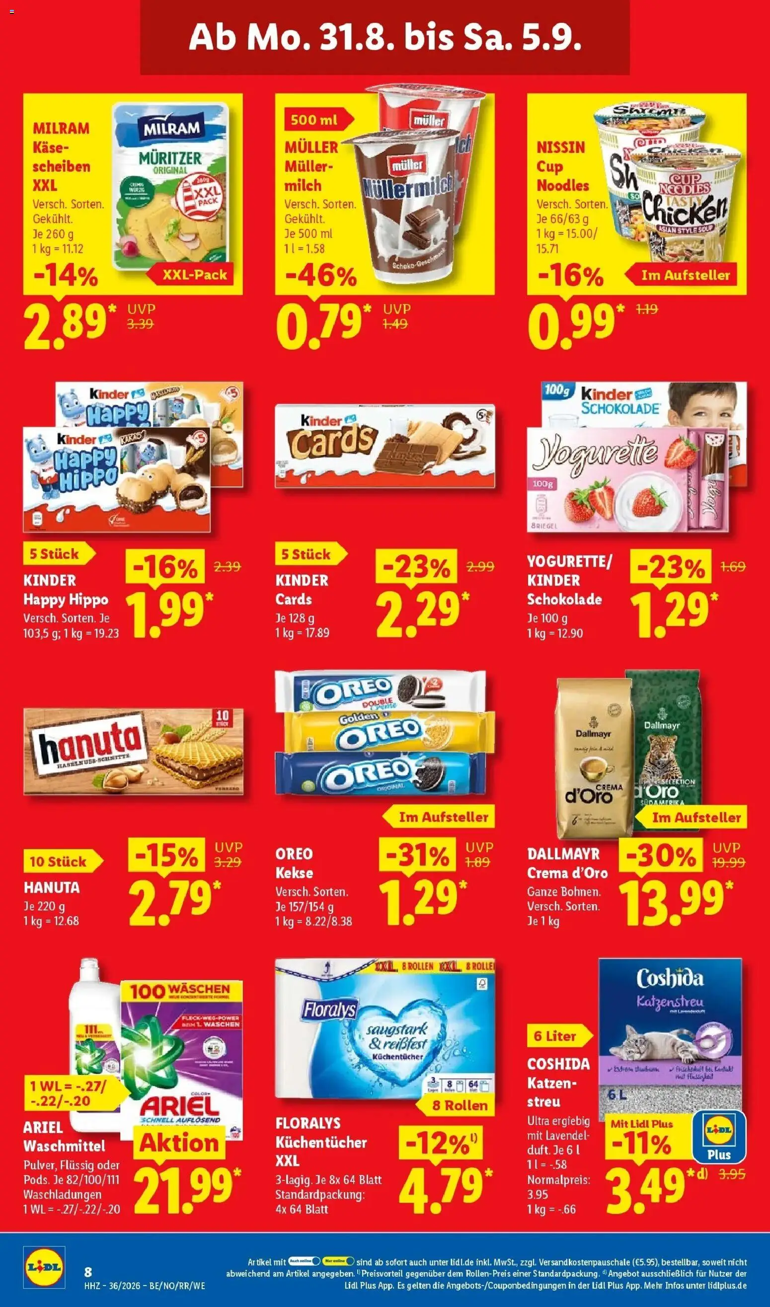 Lidl Prospekt Höxter (ab 31.08.2026) zum Blättern » Angebote | Seite: 16 | Produkte: Kinder schokolade, Milch, Käse, Muller mullermilch
