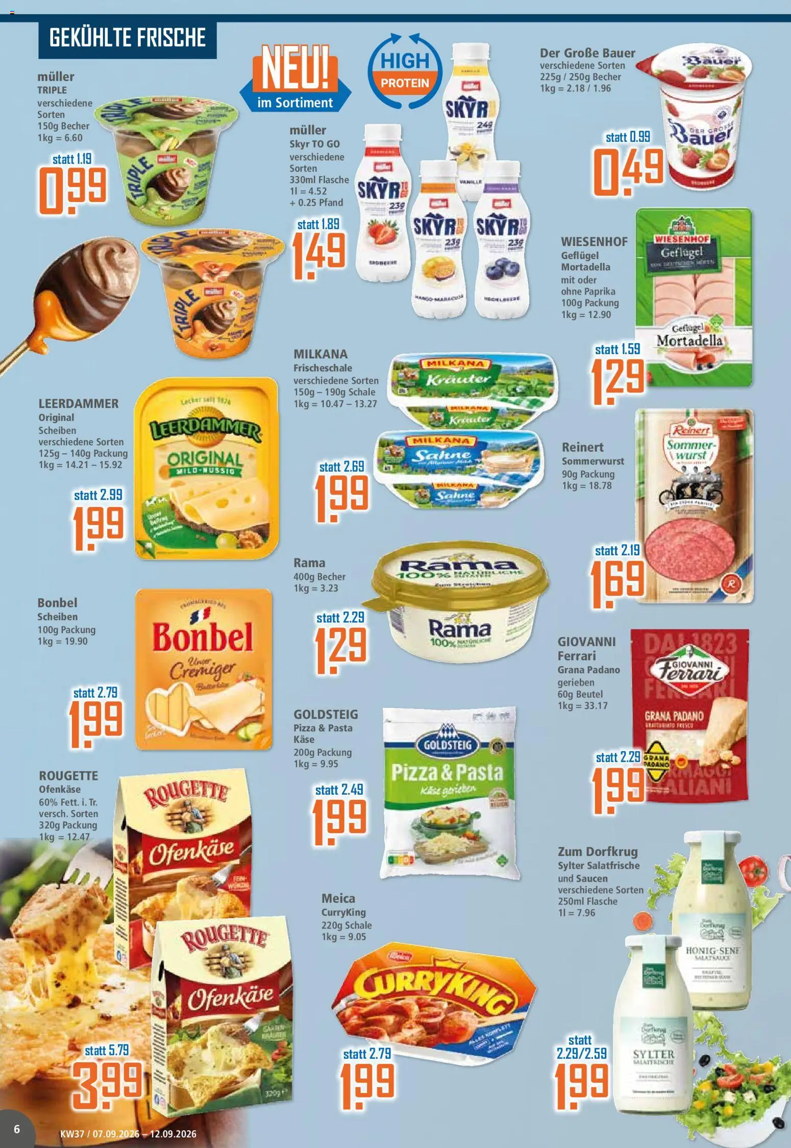 Klaas & Kock Prospekt – gültig ab 07.09.2026 | Seite: 6 | Produkte: Grana Padano, Leerdammer, Meica, Wurst