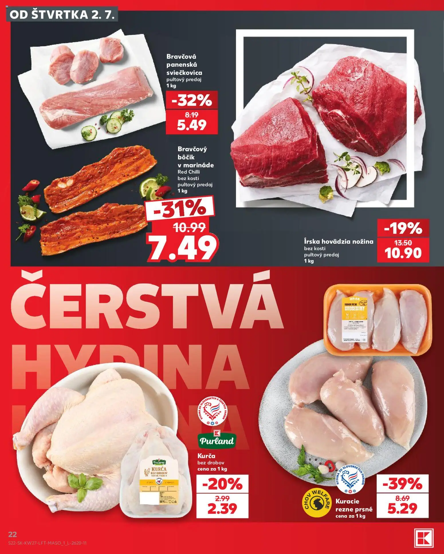 Nové Kaufland akcie – leták je platný od 02.07.2026 | Strana: 22 | Produkty: Chilli, Bravčový bôčik, Kuracie rezne, Kurča