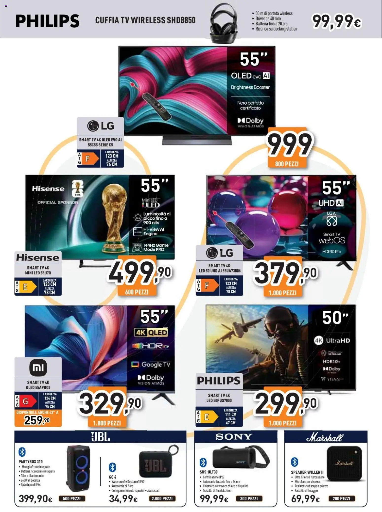 Volantino Unieuro del 11.06.2026 | Pagina: 4 | Prodotti: smart TV, Acqua, TV, Batteria
