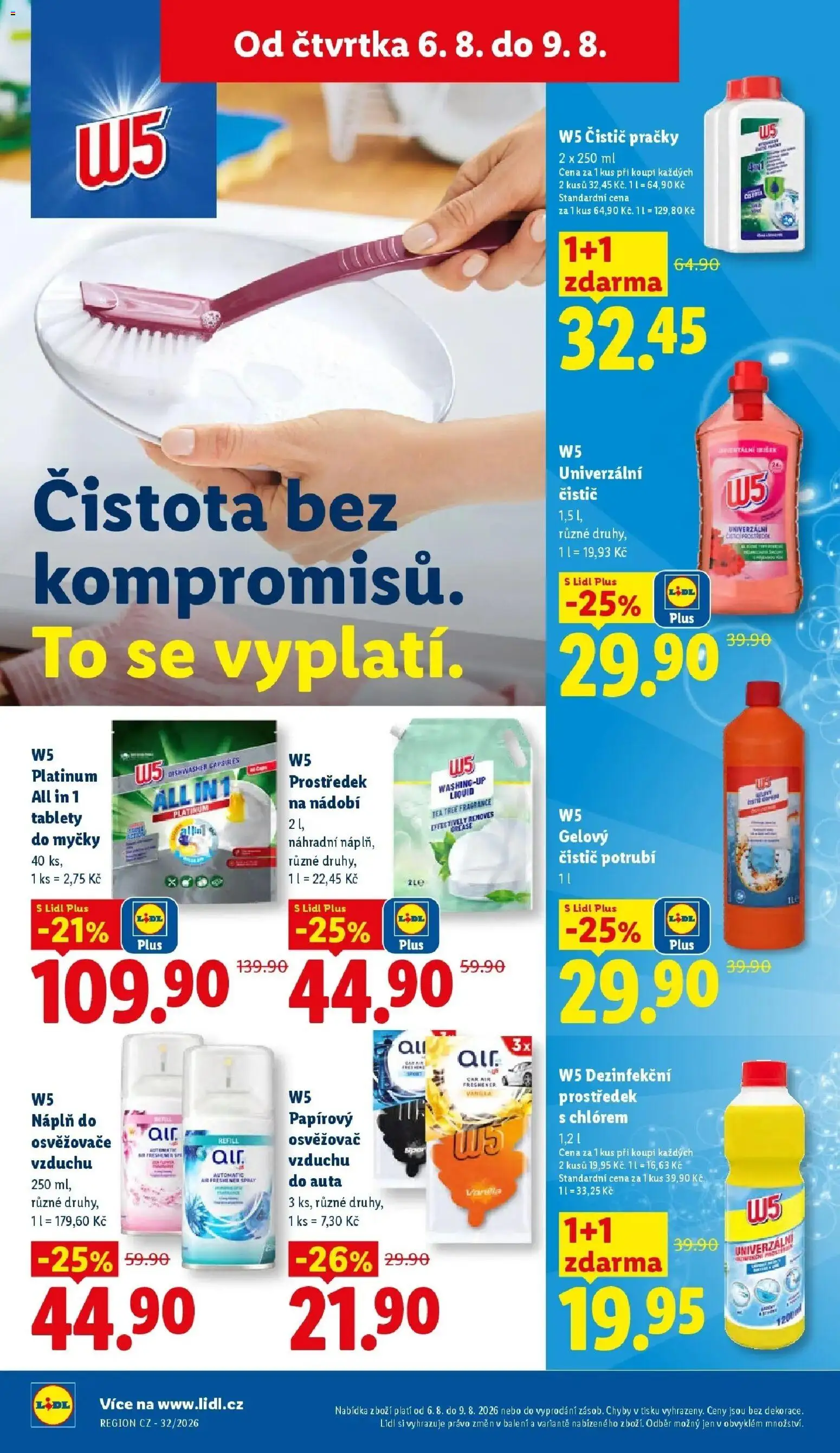 Lidl aktuální leták od 06.08.2026 | Strana: 30 | Produkty: Tablety do myčky, Univerzální čistič, Osvěžovač vzduchu, W5