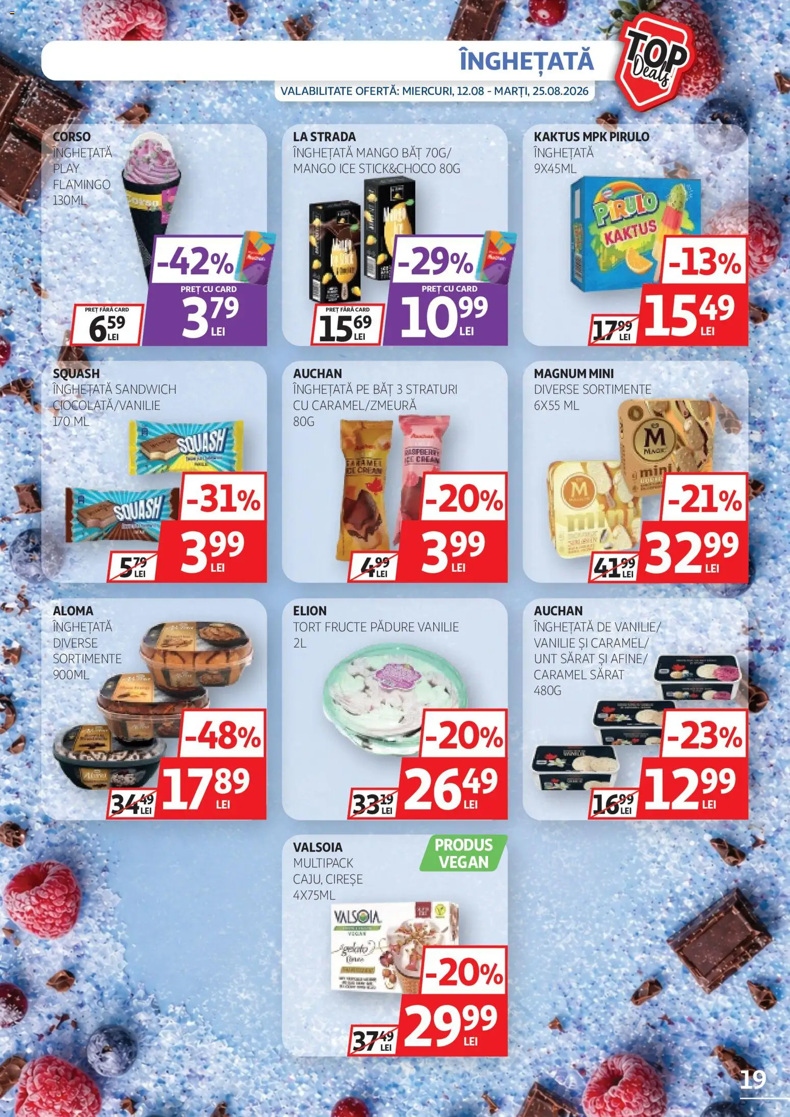 Noul catalog Auchan – valabil de la 12.08.2026 | Pagină: 19 | Produse: Tort, Cireșe, Înghețată, Fructe