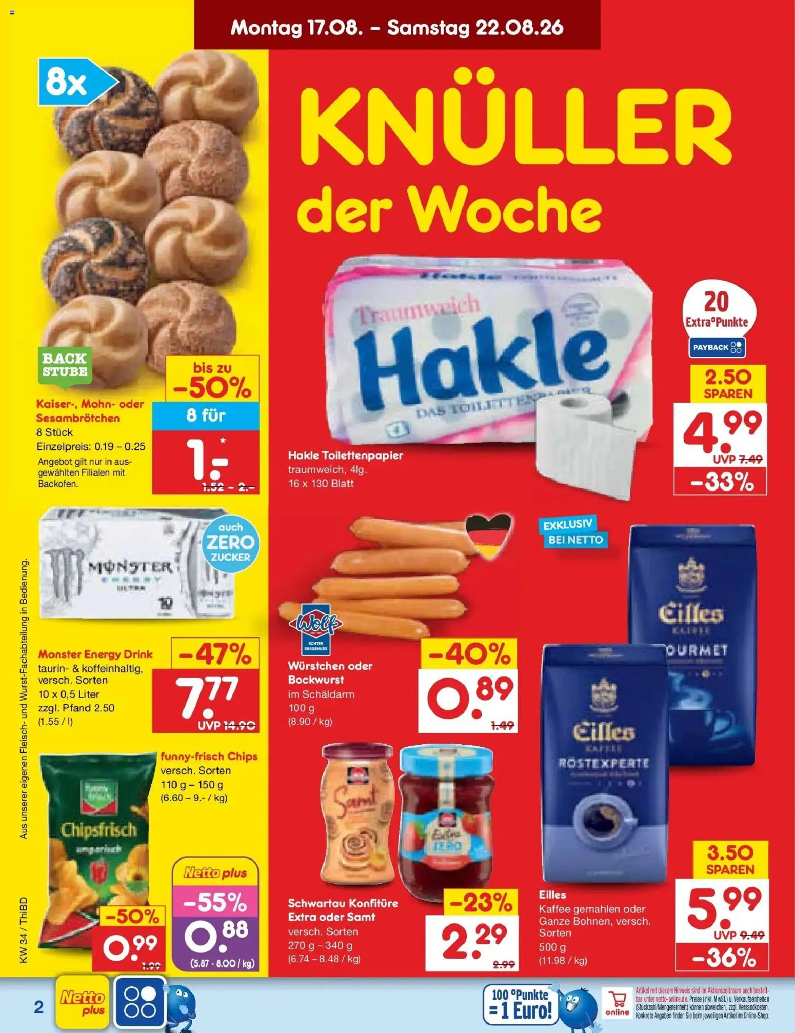Netto Marken-Discount Prospekt Thiendorf (ab 17.08.2026) » Angebote | Seite: 2 | Produkte: Bockwurst, Energy, Kaffee, Monster