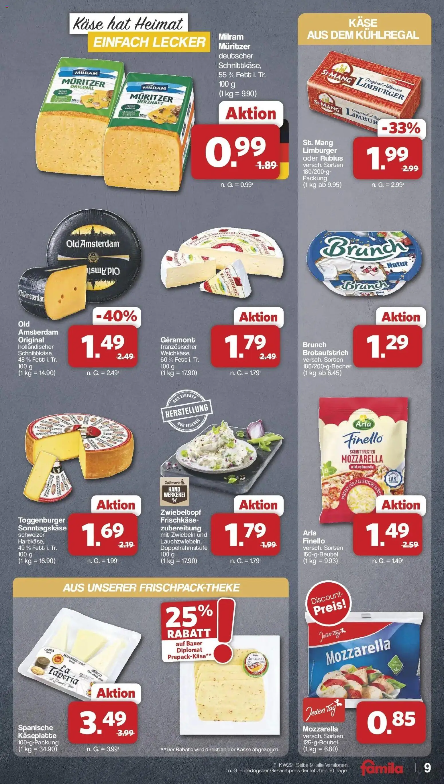Famila Nordwest Prospekt Zeven – gültig ab 13.07.2026 | Seite: 9 | Produkte: Geramont, Käse, Mozzarella, Zwiebeln