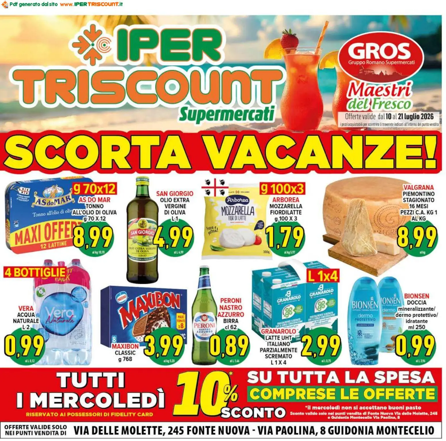 Volantino Ipertriscount del 10/07/2026 | Pagina: 1 | Prodotti: Acqua, Mozzarella, Olio, Doccia