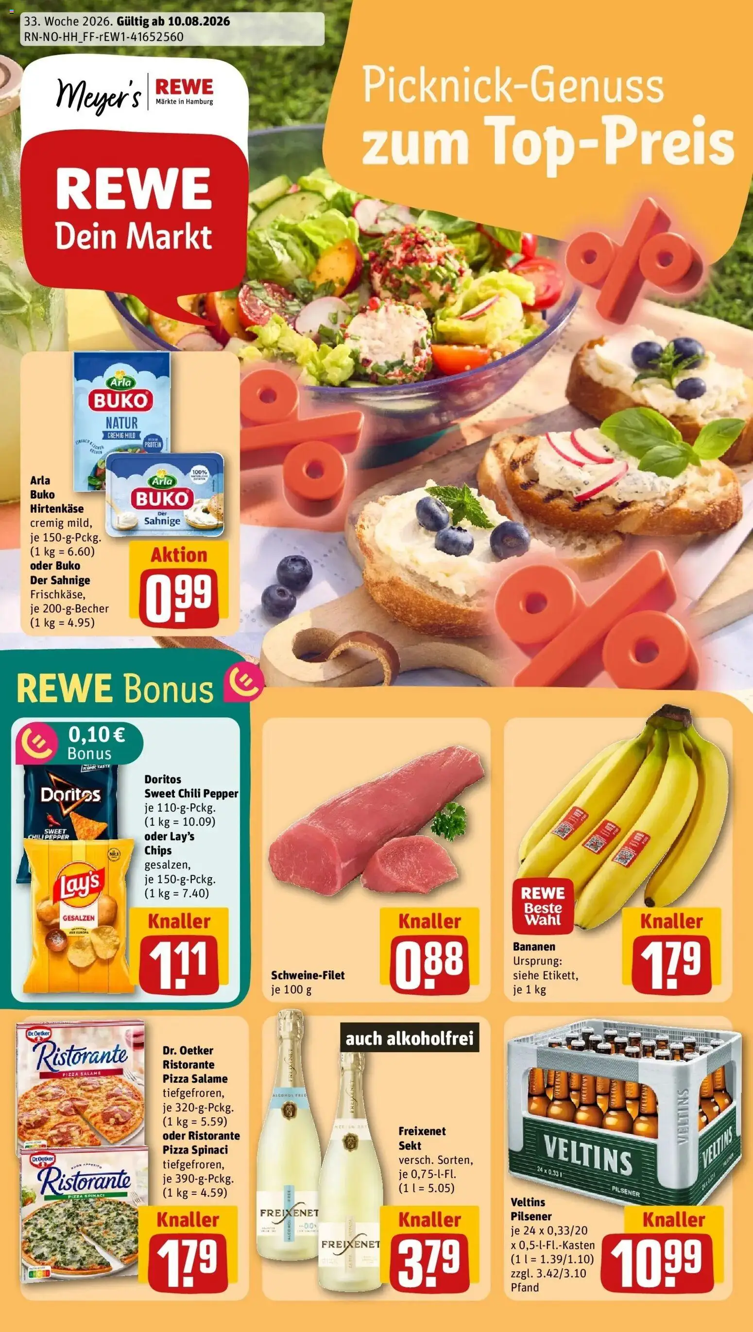 REWE Prospekt ab 10.08.2026 zum Blättern » Angebote | Seite: 1 | Produkte: Ristorante, Sekt, Arla buko, Veltins