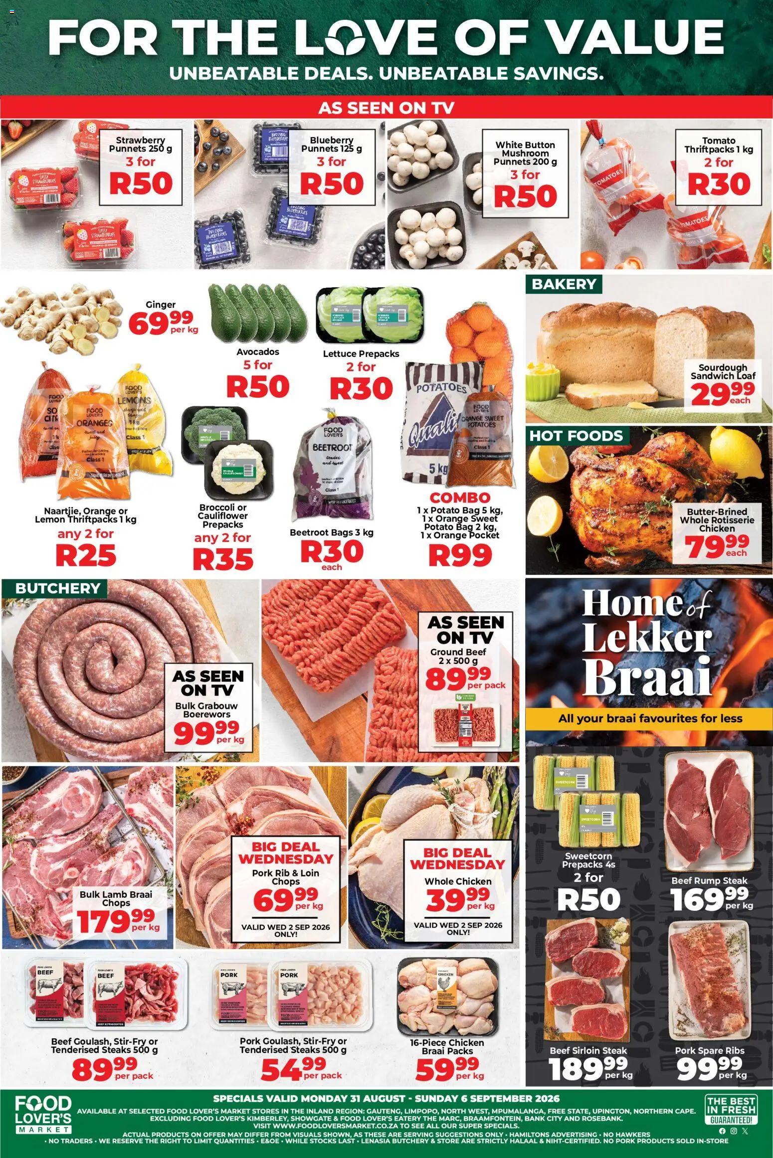 New Food Lover's Market catalogue – valid from 31/08/2026 | Page: 1 | Products: Rump steak, Bakery, TV, Strawberries