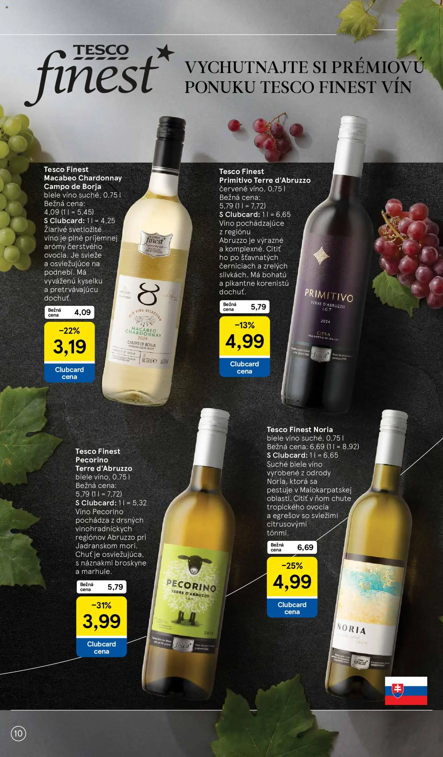Nové Tesco akcie – leták je platný od 24.08.2026 | Strana: 10 | Produkty: Biele víno, Víno, Broskyne