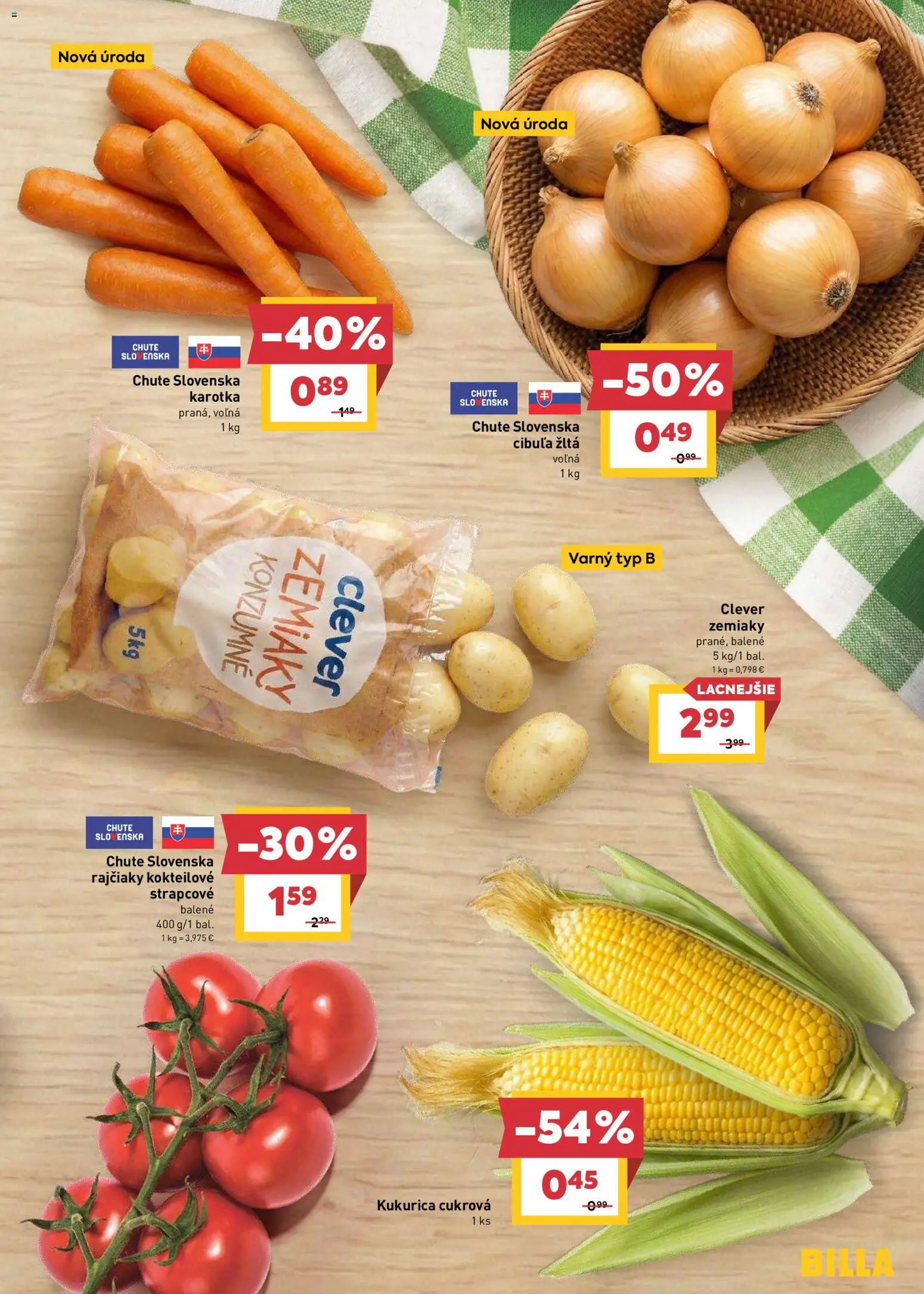 Nové Billa akcie – leták je platný od 26.08.2026 | Strana: 5 | Produkty: Zemiaky, Cibuľa, Kukurica