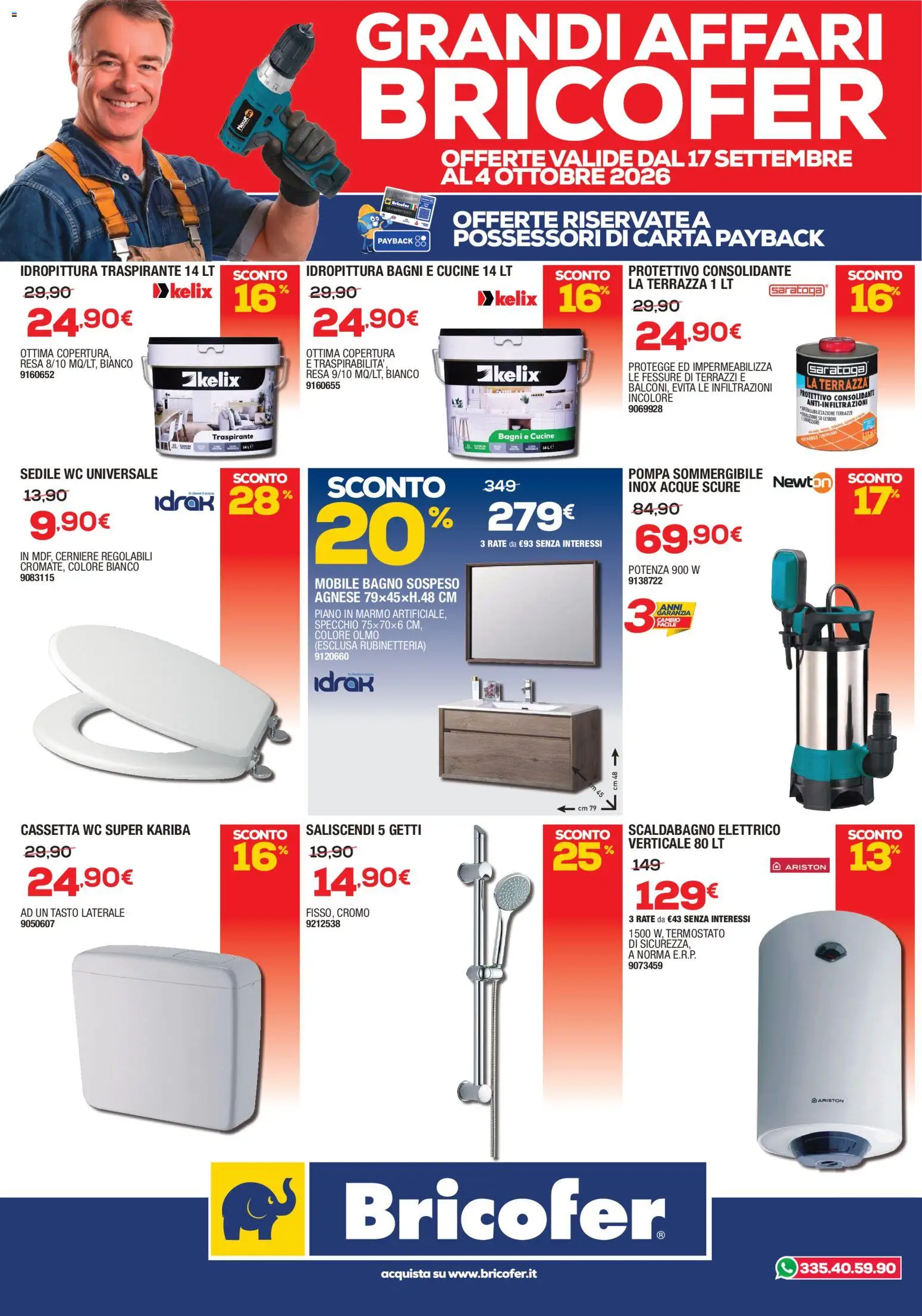 Volantino Bricofer del 17/09/2026 | Pagina: 4 | Prodotti: Cucine, Scaldabagno, Bagno, Specchio