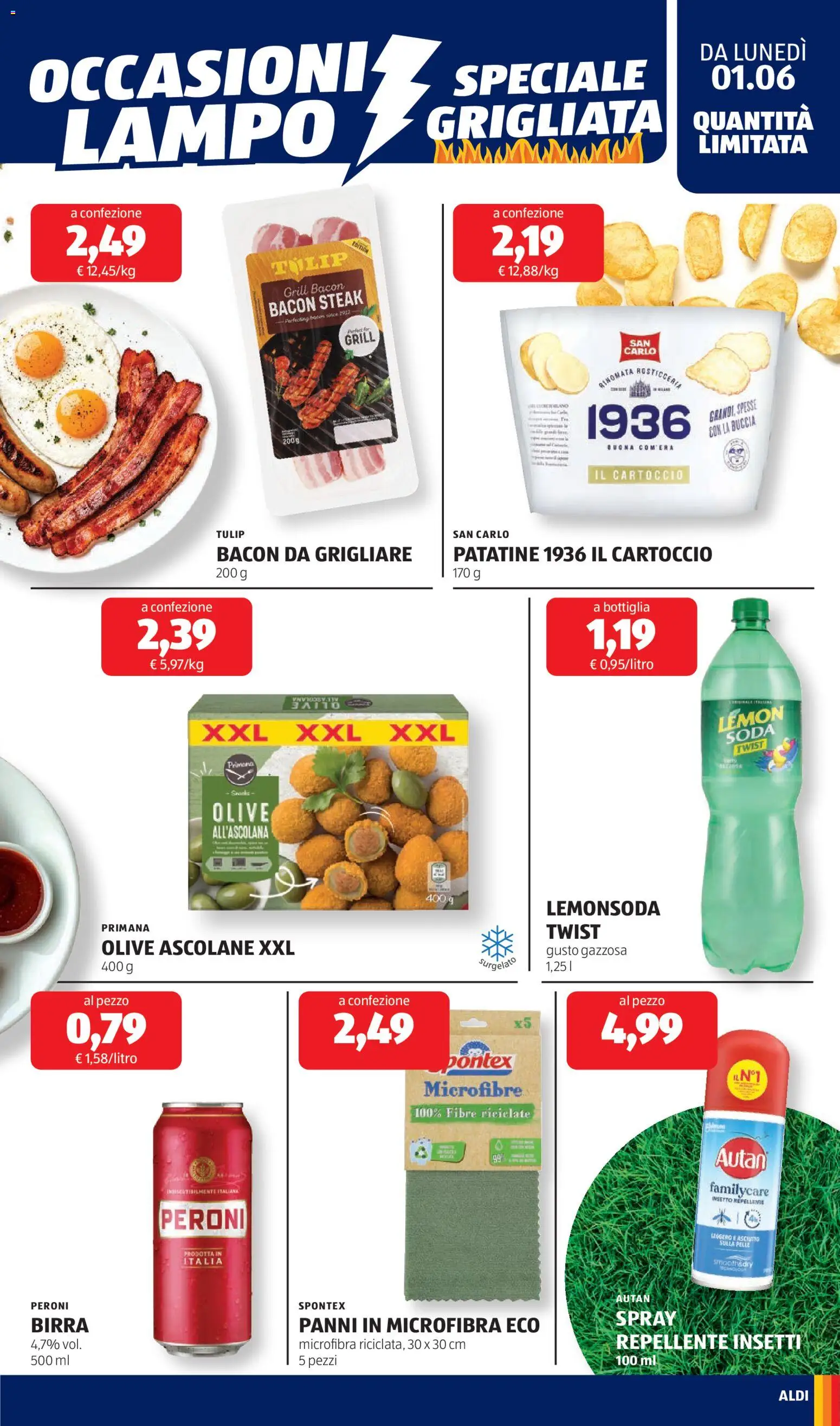 Volantino Aldi del 01.06.2026 | Pagina: 13 | Prodotti: Birra, Patatine, Olive, Bottiglia