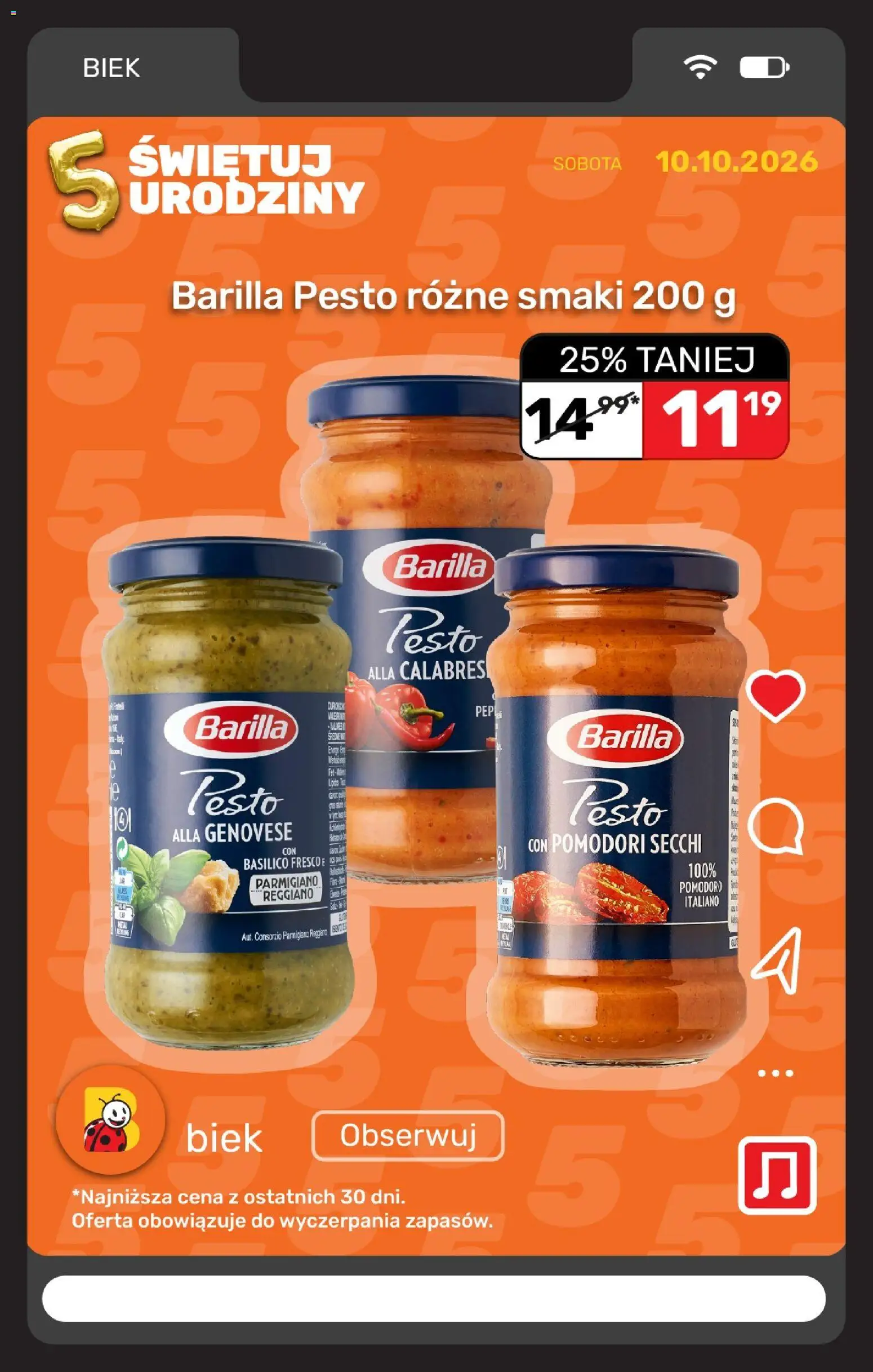 Biedronka gazetka - Biek od 10.10.2026 | Strona: 7 | Produkty: Parmigiano Reggiano, Barilla, Pesto, Fresco