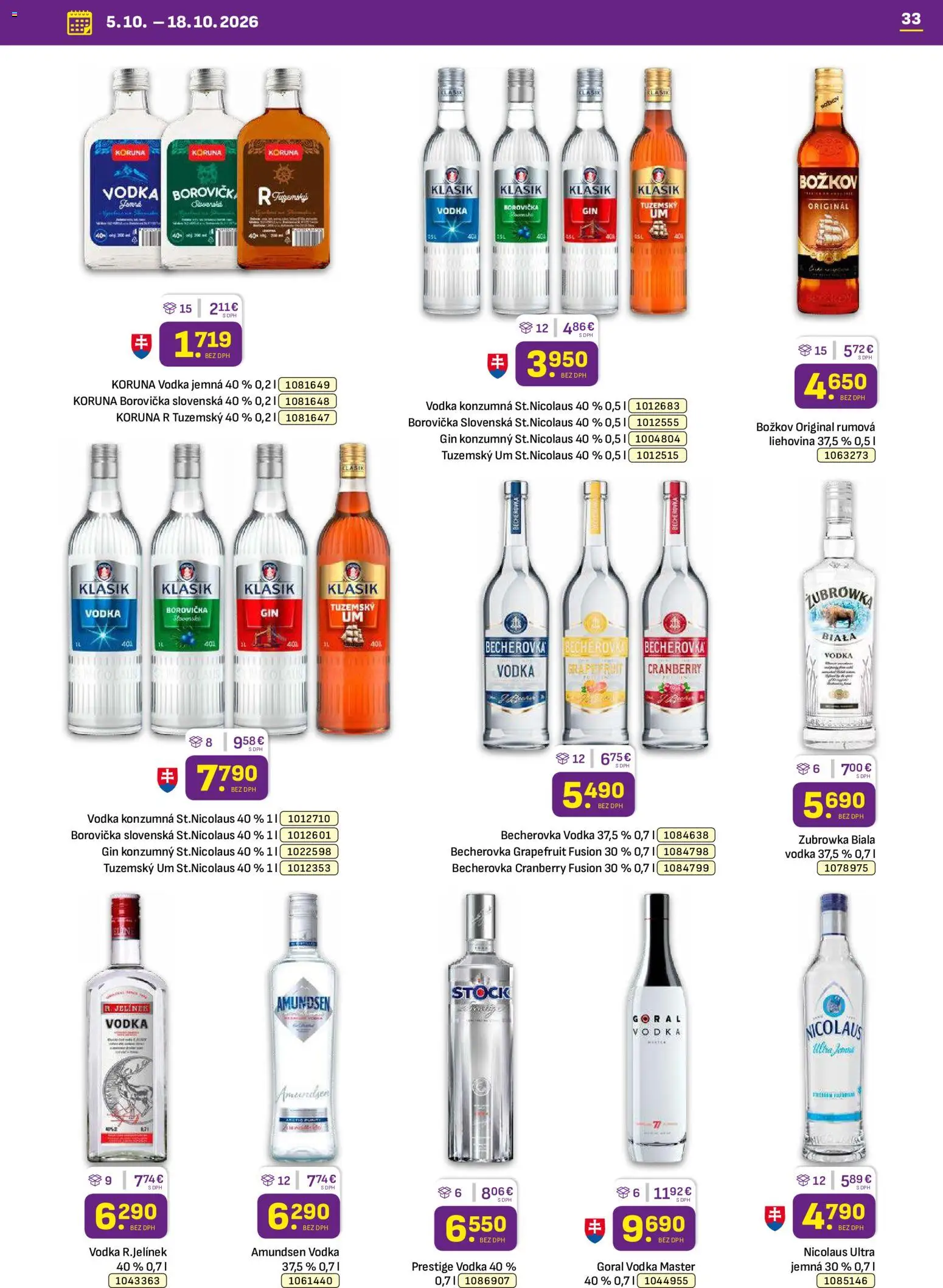Nové Libex akcie – leták je platný od 05.10.2026 | Strana: 33 | Produkty: Borovička, Božkov, Vodka, Grapefruit