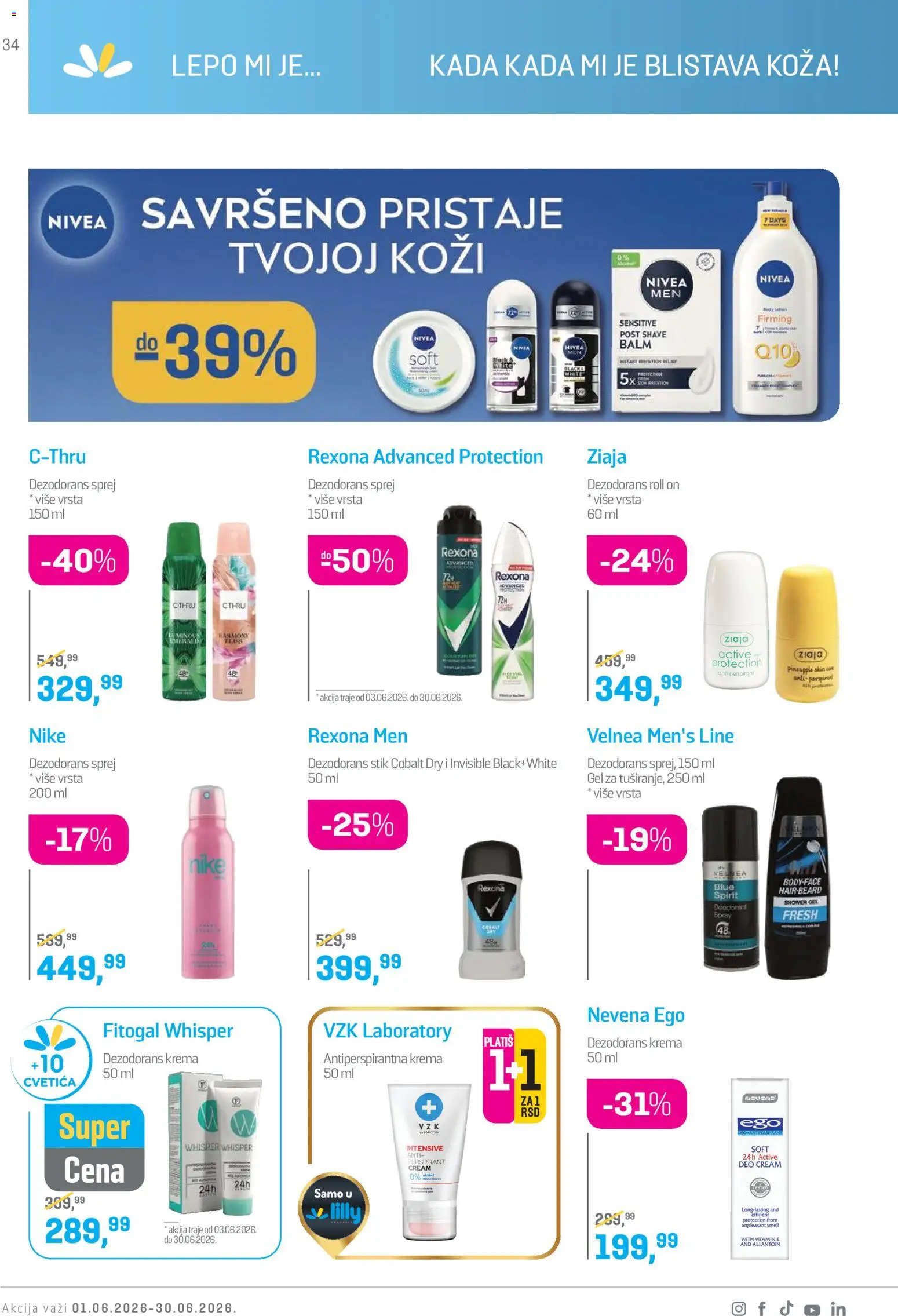 Lilly drogerie katalog - važi od 01.06.2026 | Strana: 34 | Proizvode: Nivea, Krema, Dezodorans