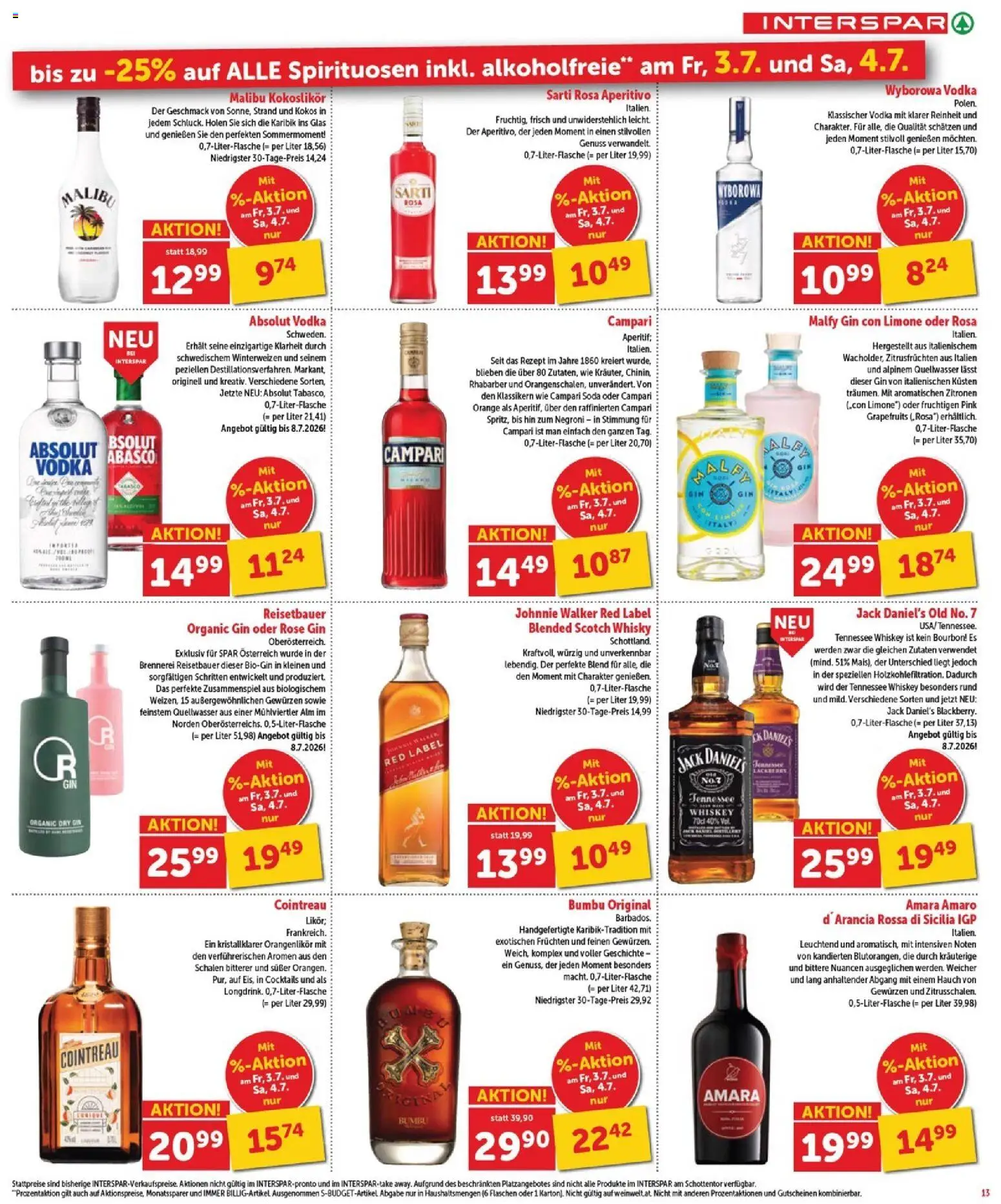 Interspar Flugblatt - Burgenland Sued gültig ab 01.07.2026 | Seite: 13 | Produkte: Gin, Whiskey, Nauriit, Bourbon